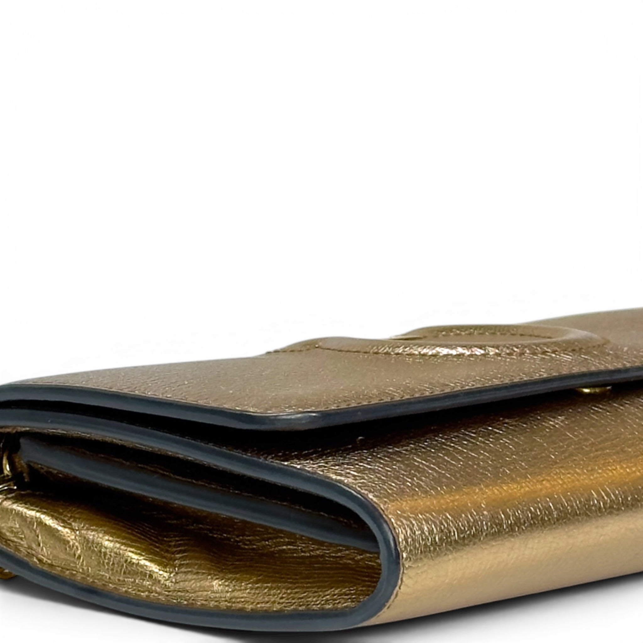 Salvatore Ferragamo Gancini City Wallet On Chain Gold Textured Leather