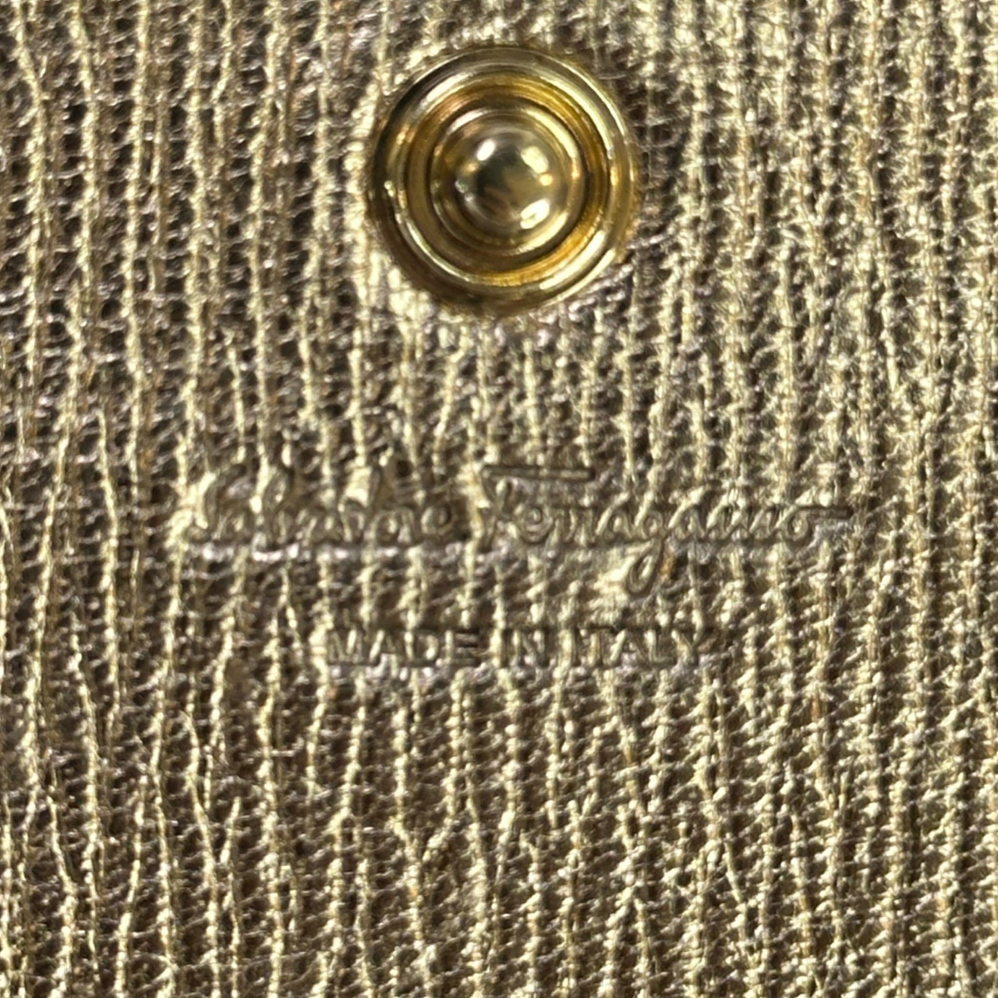Salvatore Ferragamo Gancini City Wallet On Chain Gold Textured Leather