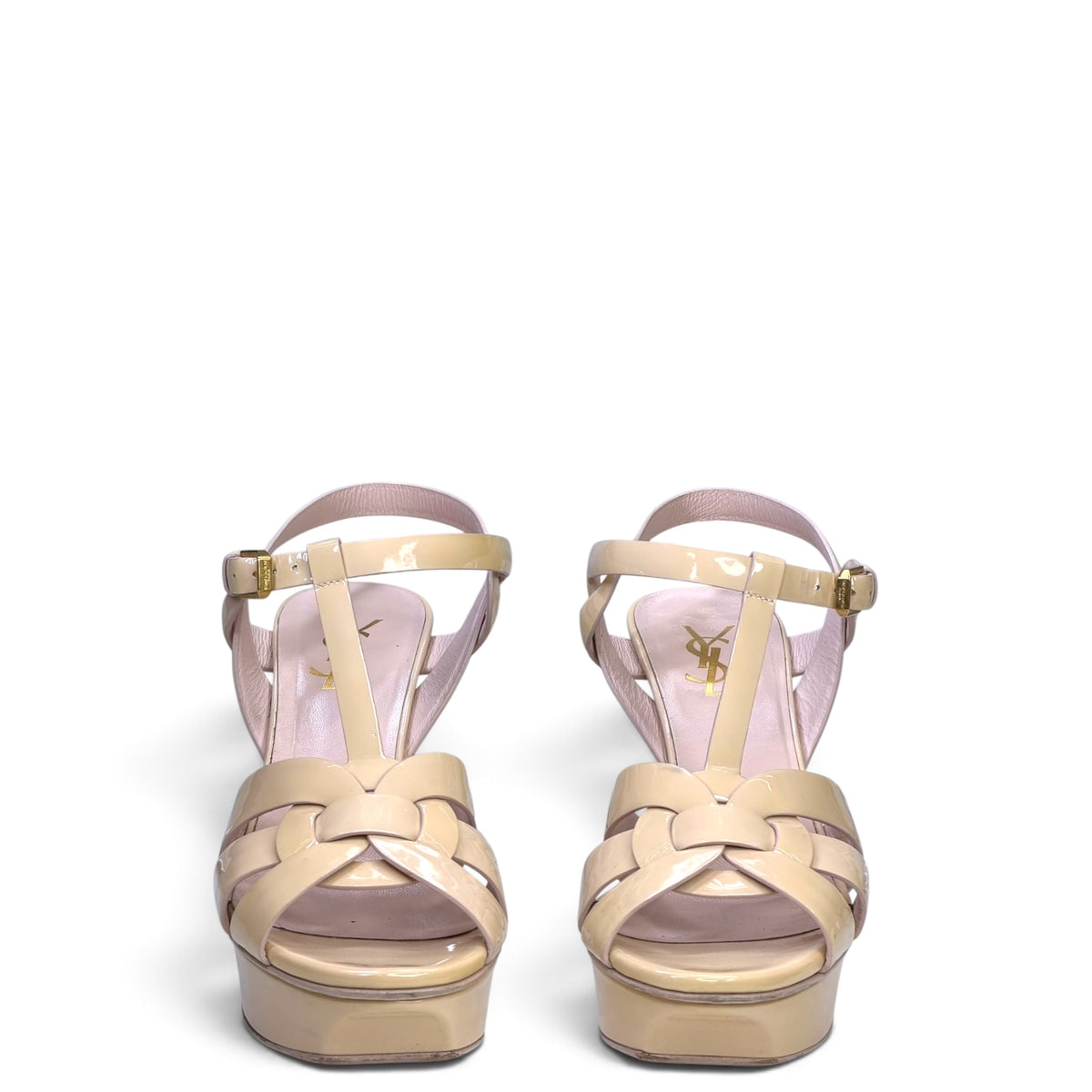 Saint Laurent Tribute Glossy Beige leather Platform Sandals 