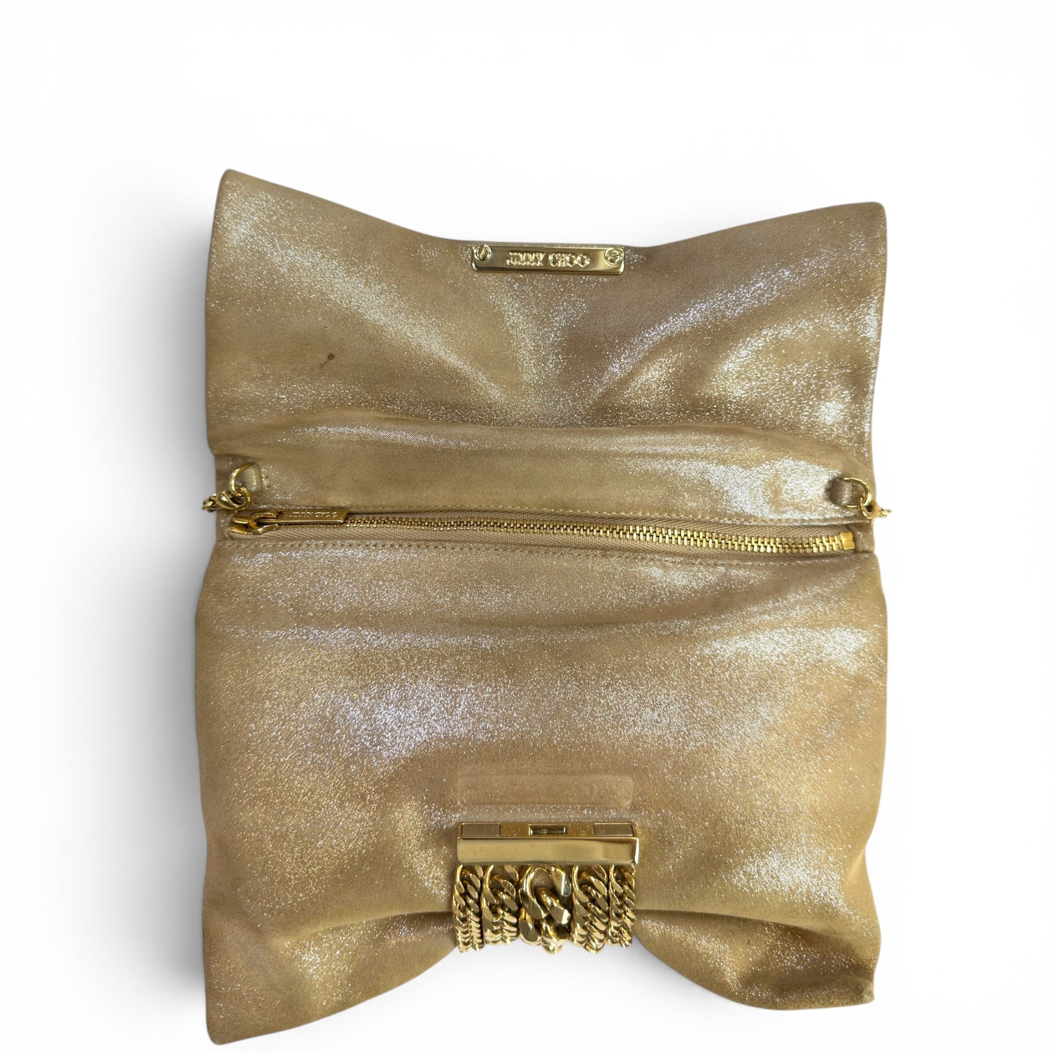 Jimmy Choo Chandra Gold Shimmery Leather Clutch
