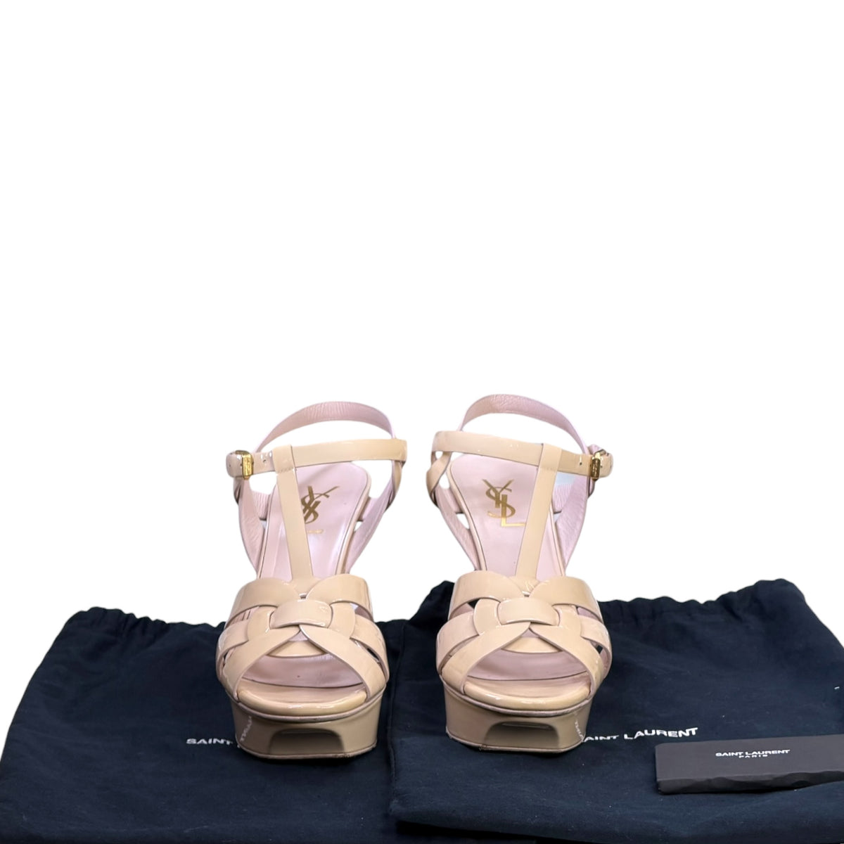 Saint Laurent Tribute Glossy Beige leather Platform Sandals