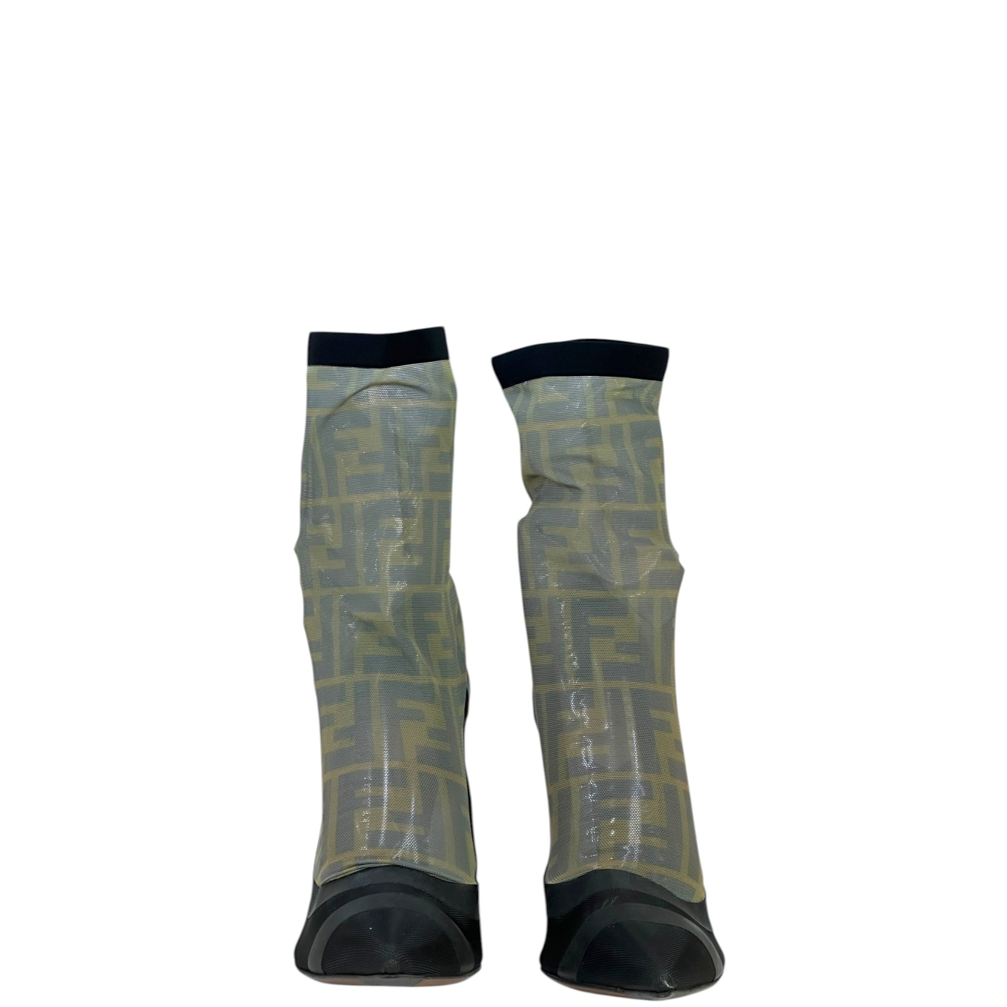 Fendi Colibri Knee-High Boots Black Zucca Pattern Mesh EU 37.5