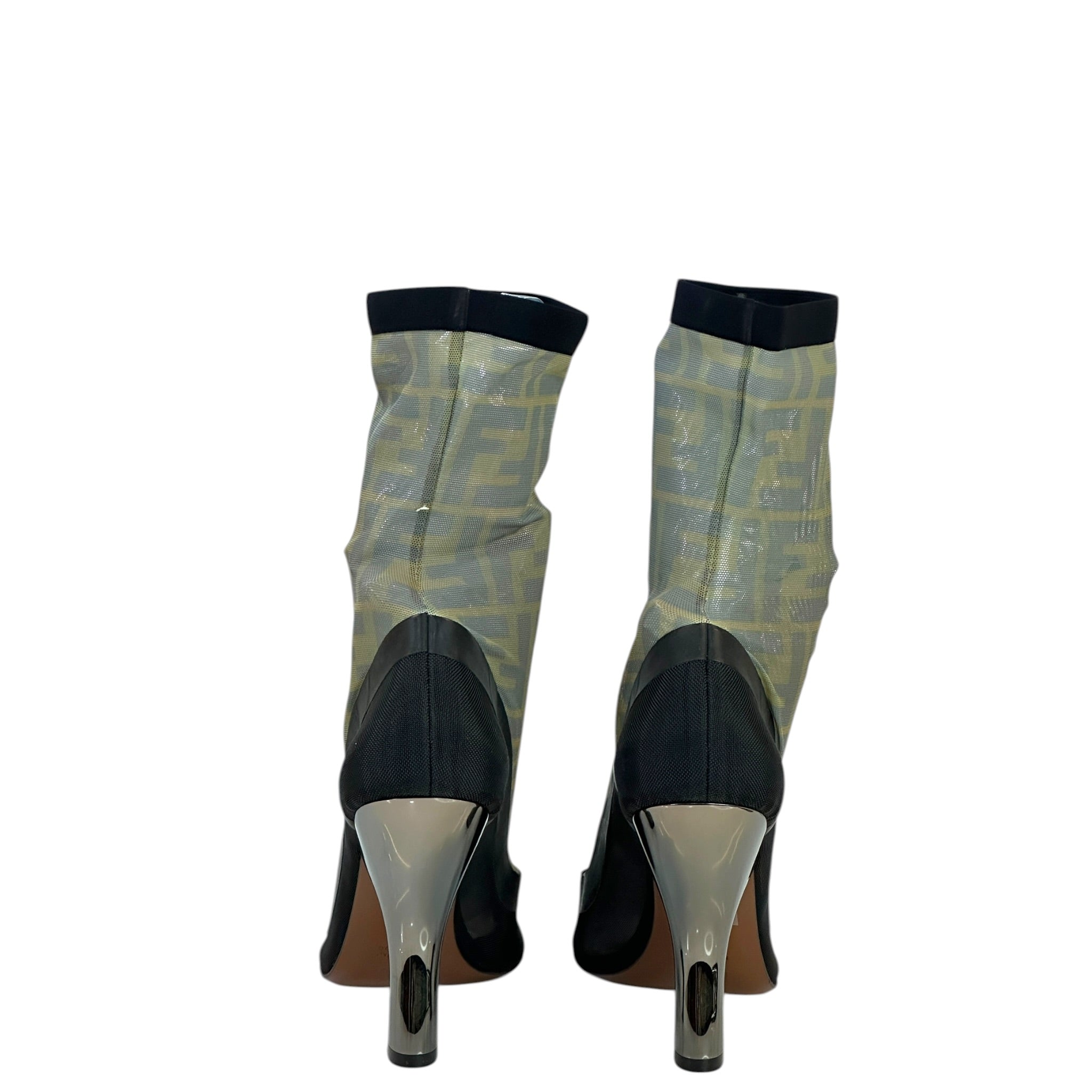 Fendi Colibri Knee-High Boots Black Zucca Pattern Mesh EU 37.5