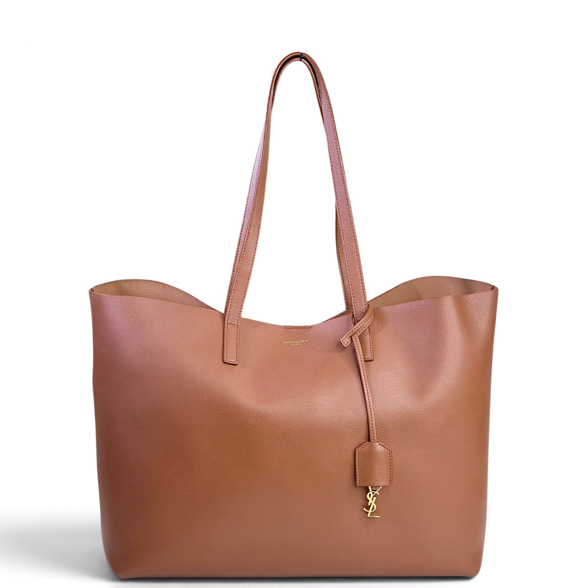 Saint Laurent East/West Shopping Large tan leather Tote
