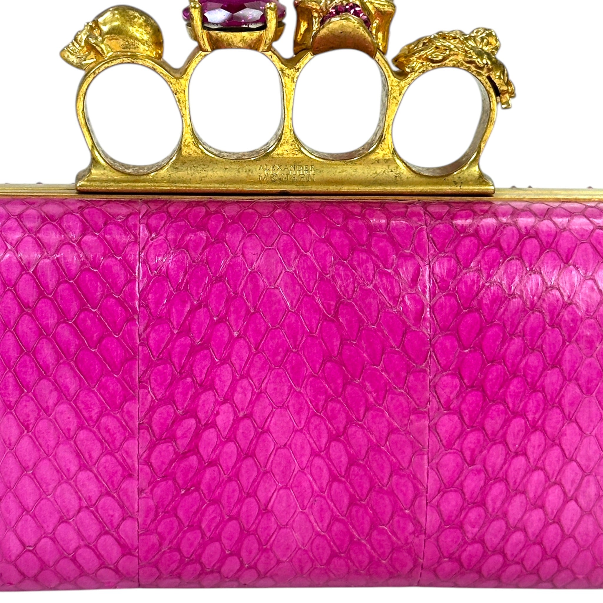 Alexander McQueen Knuckle Box Clutch Pink Snakeskin Leather