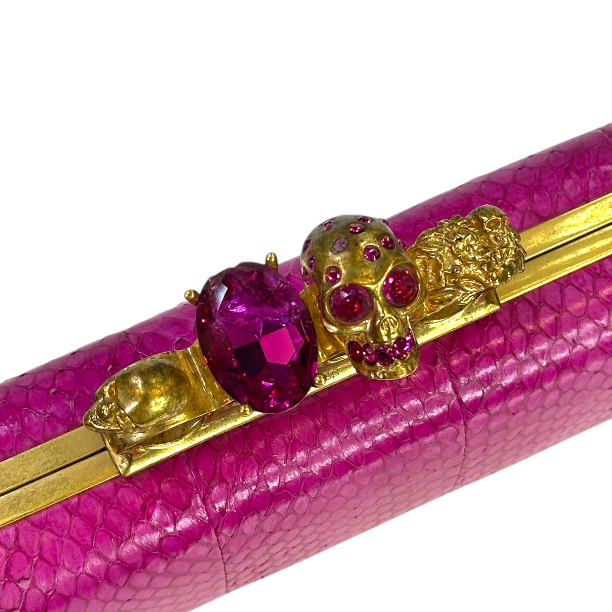 Alexander McQueen Knuckle Box Clutch Pink Snakeskin Leather
