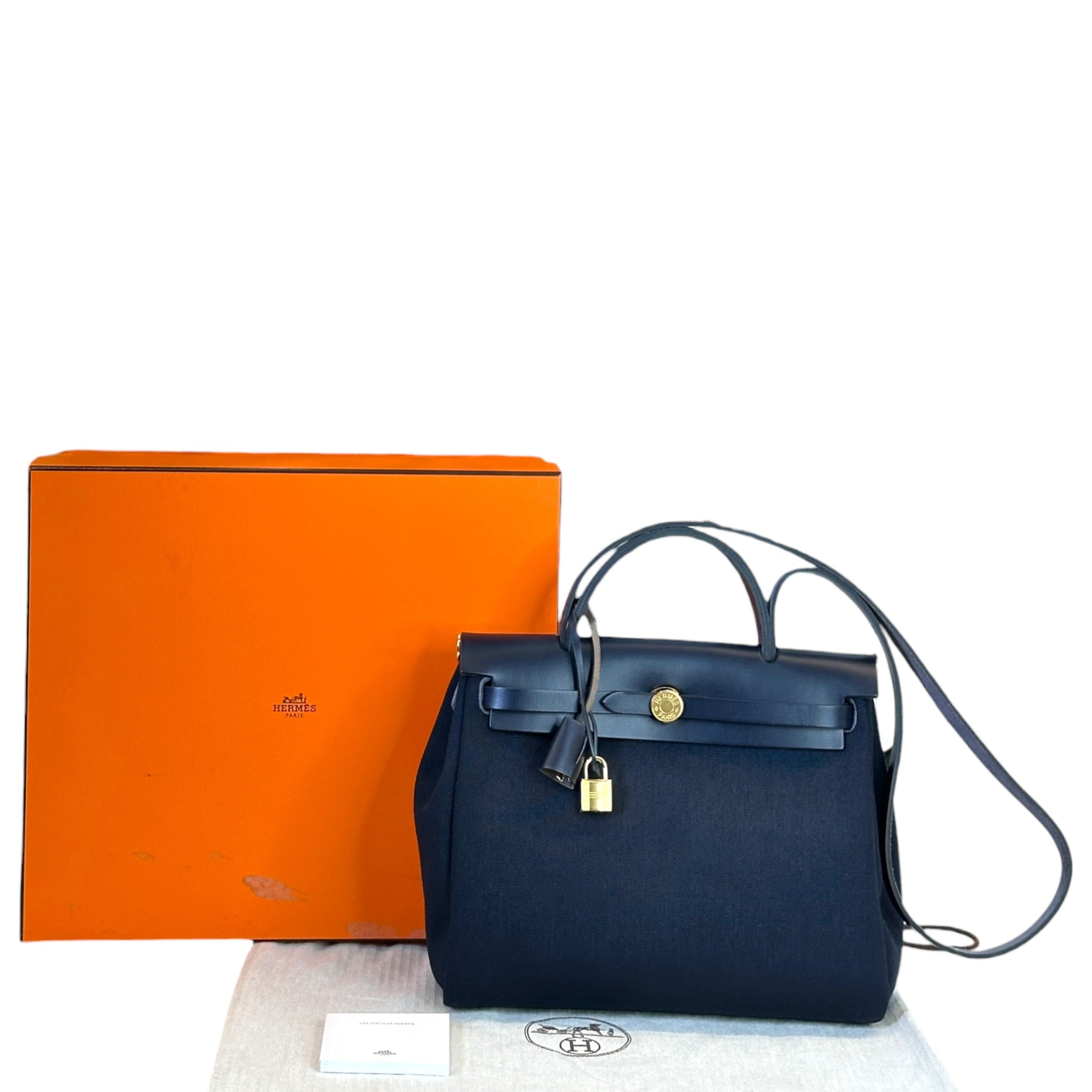 Hermès Herbag Zip 31 Navy Canvas GHW