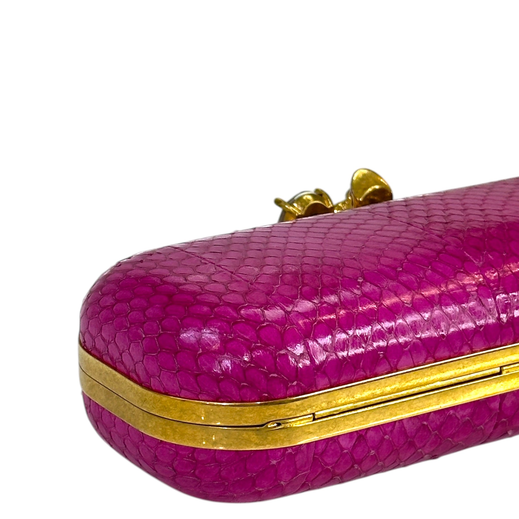 Alexander McQueen Knuckle Box Clutch Pink Snakeskin Leather