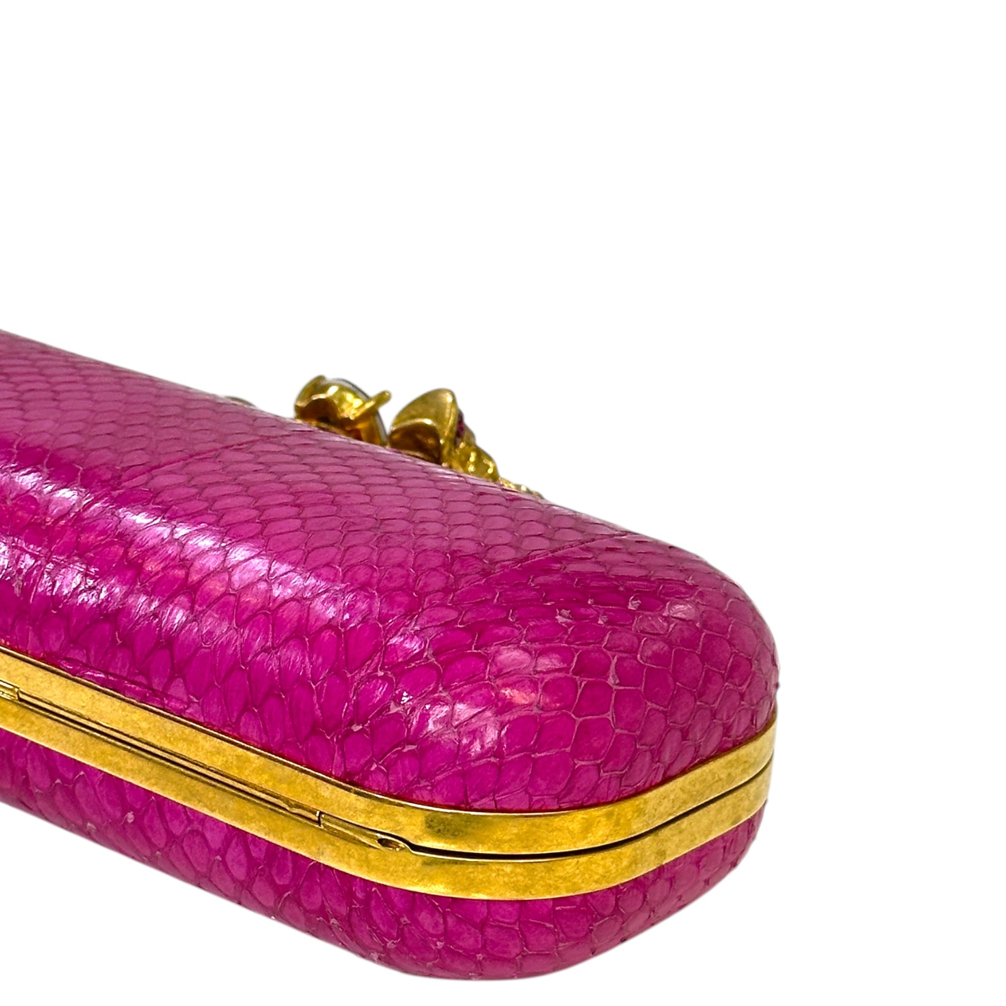 Alexander McQueen Knuckle Box Clutch Pink Snakeskin Leather