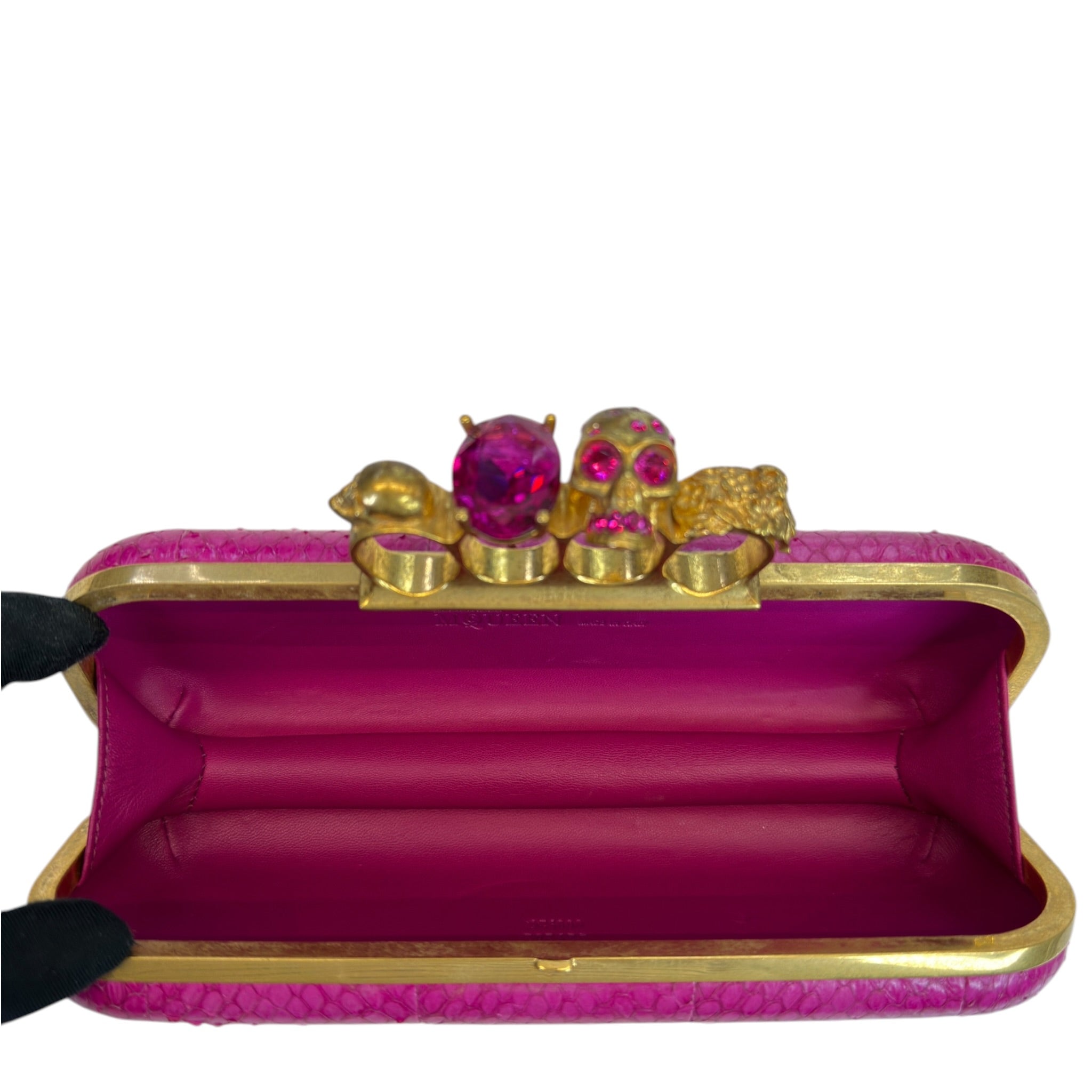 Alexander McQueen Knuckle Box Clutch Pink Snakeskin Leather