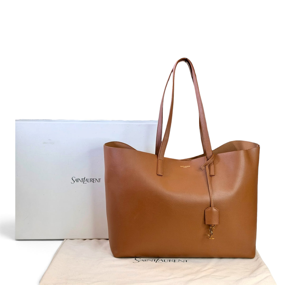 Saint Laurent East/West Shopping Large tan leather Tote