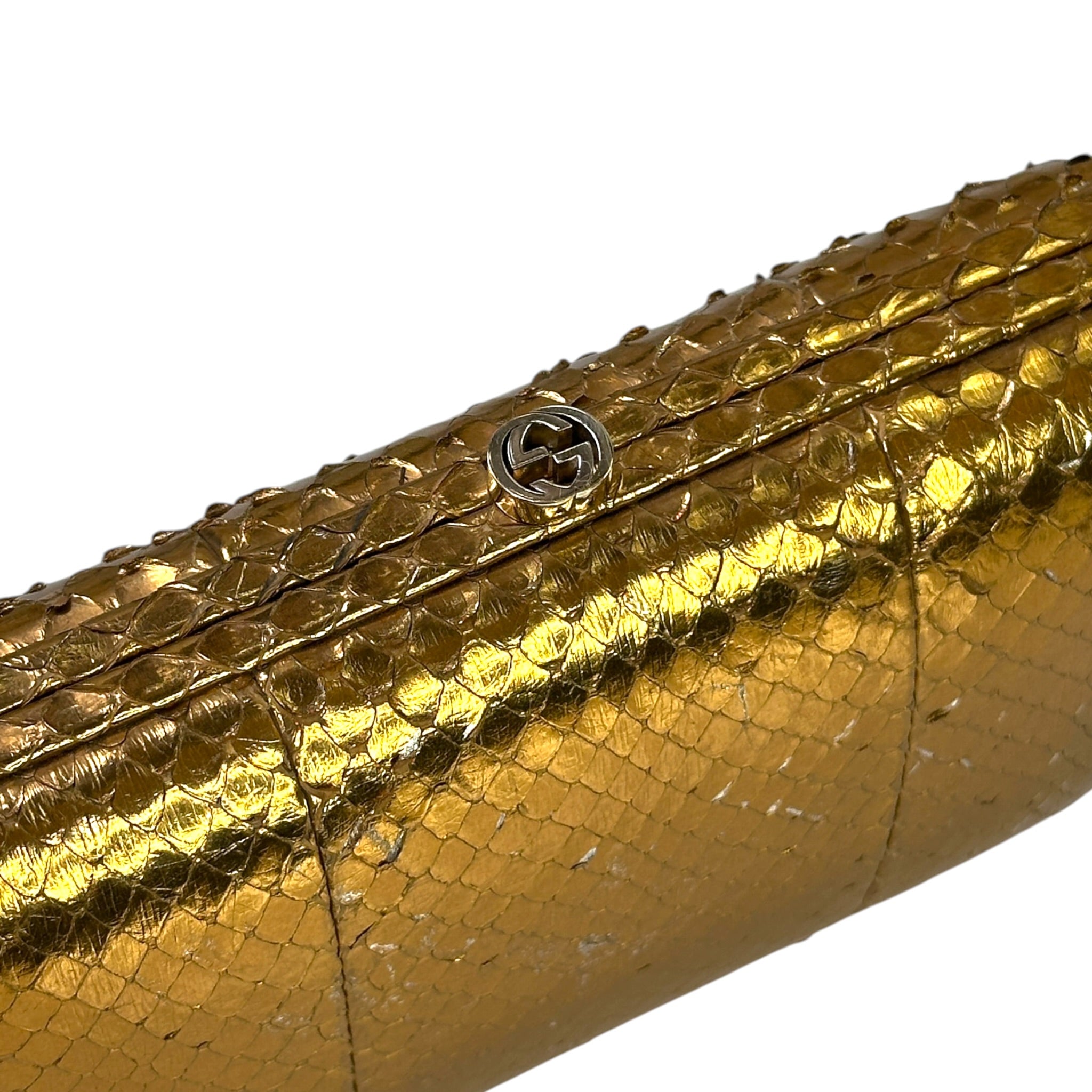 Gucci Minaudière Clutch Gold Water-Snakeskin