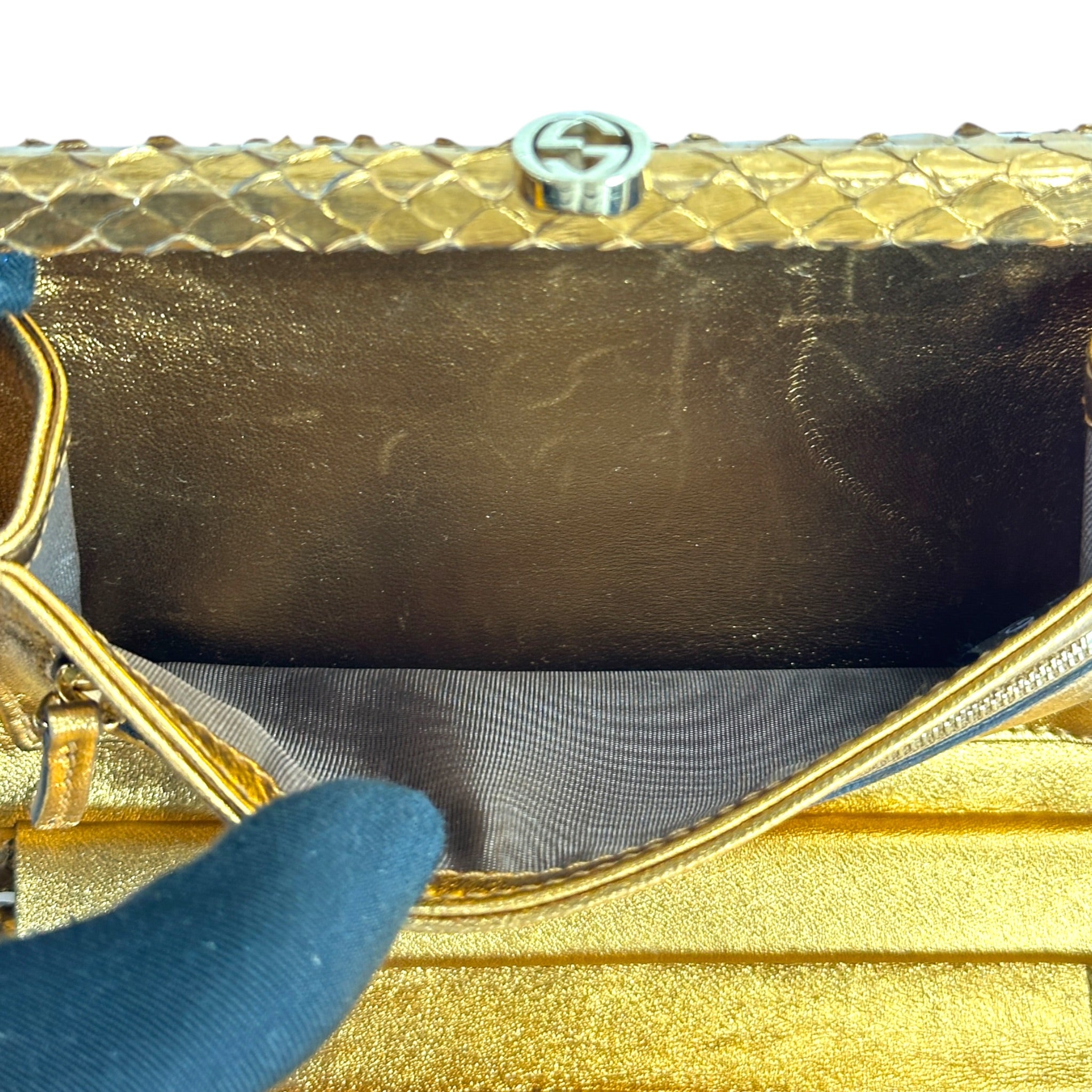 Gucci Minaudière Clutch Gold Water-Snakeskin