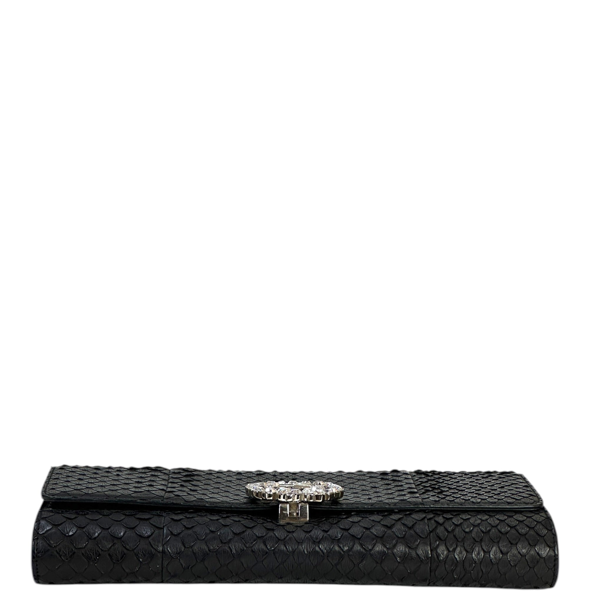 Gucci Broadway Evening Clutch Interlocking G Crystal Black Python Leather
