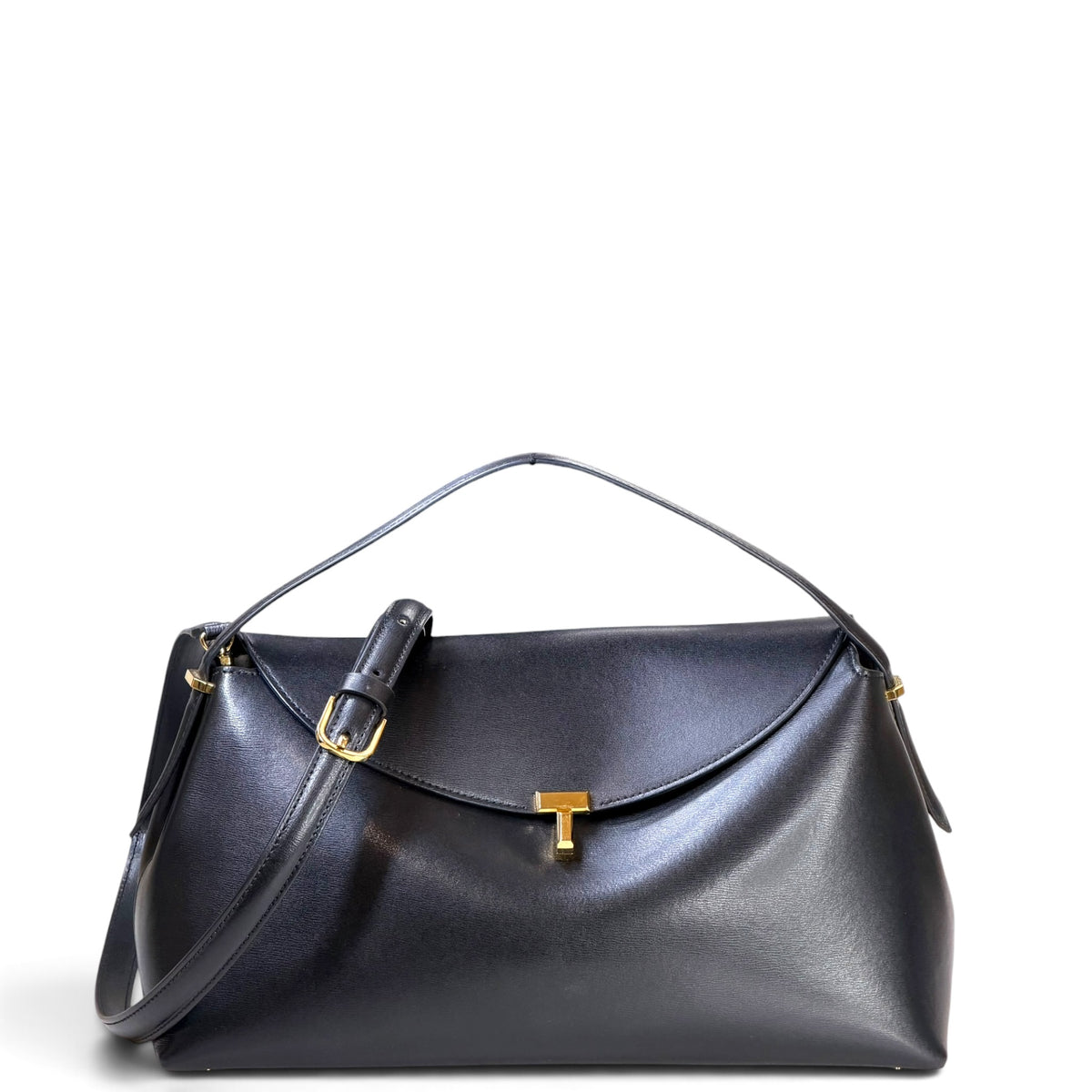 TOTEME T-Lock medium dark blue Leather Top Handle Bag