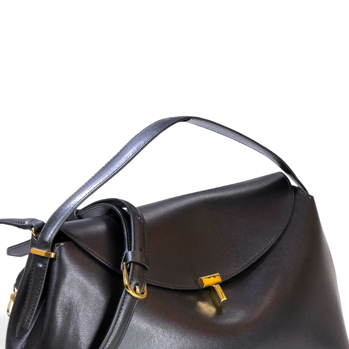 TOTEME T-Lock medium dark blue Leather Top Handle Bag