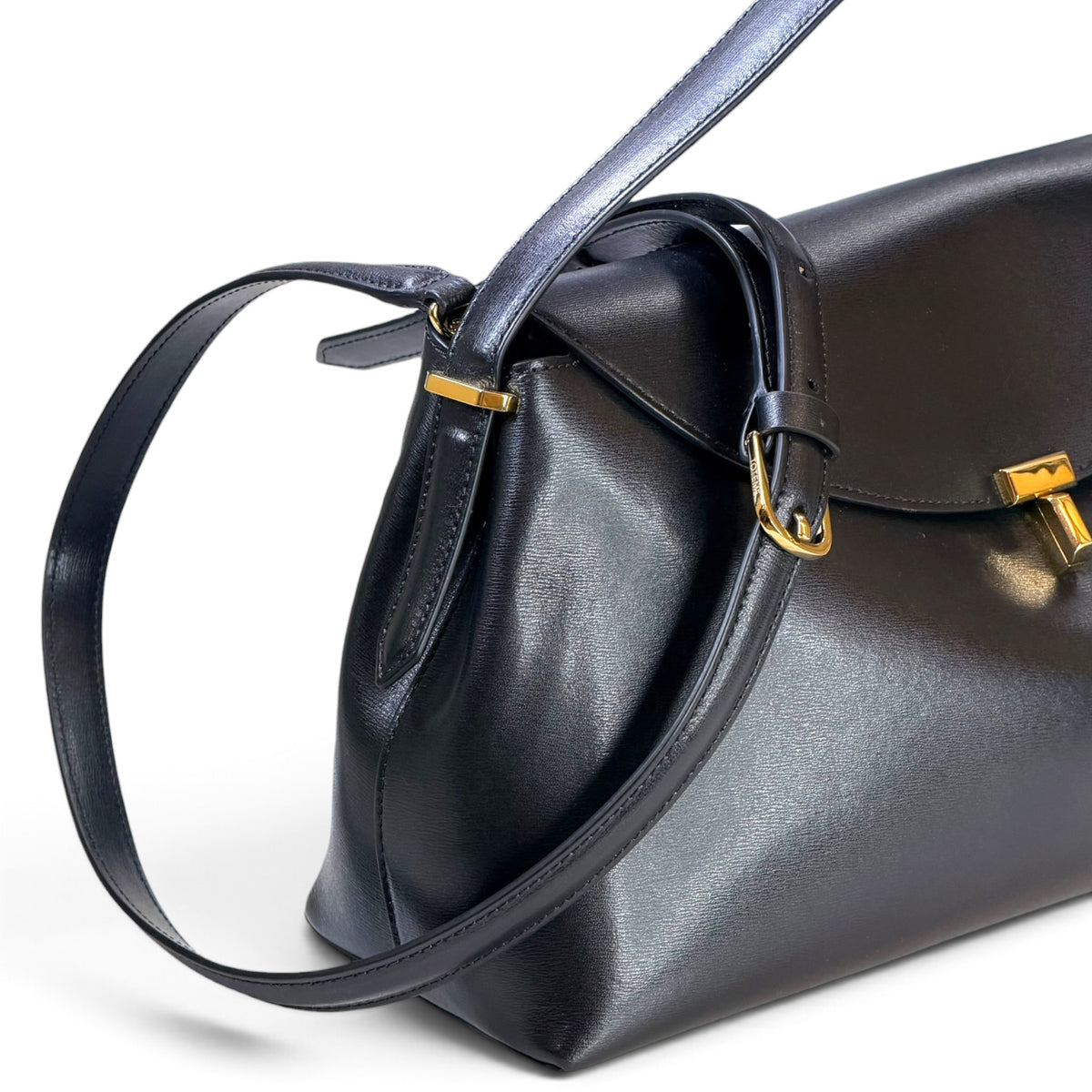 TOTEME T-Lock medium dark blue Leather Top Handle Bag