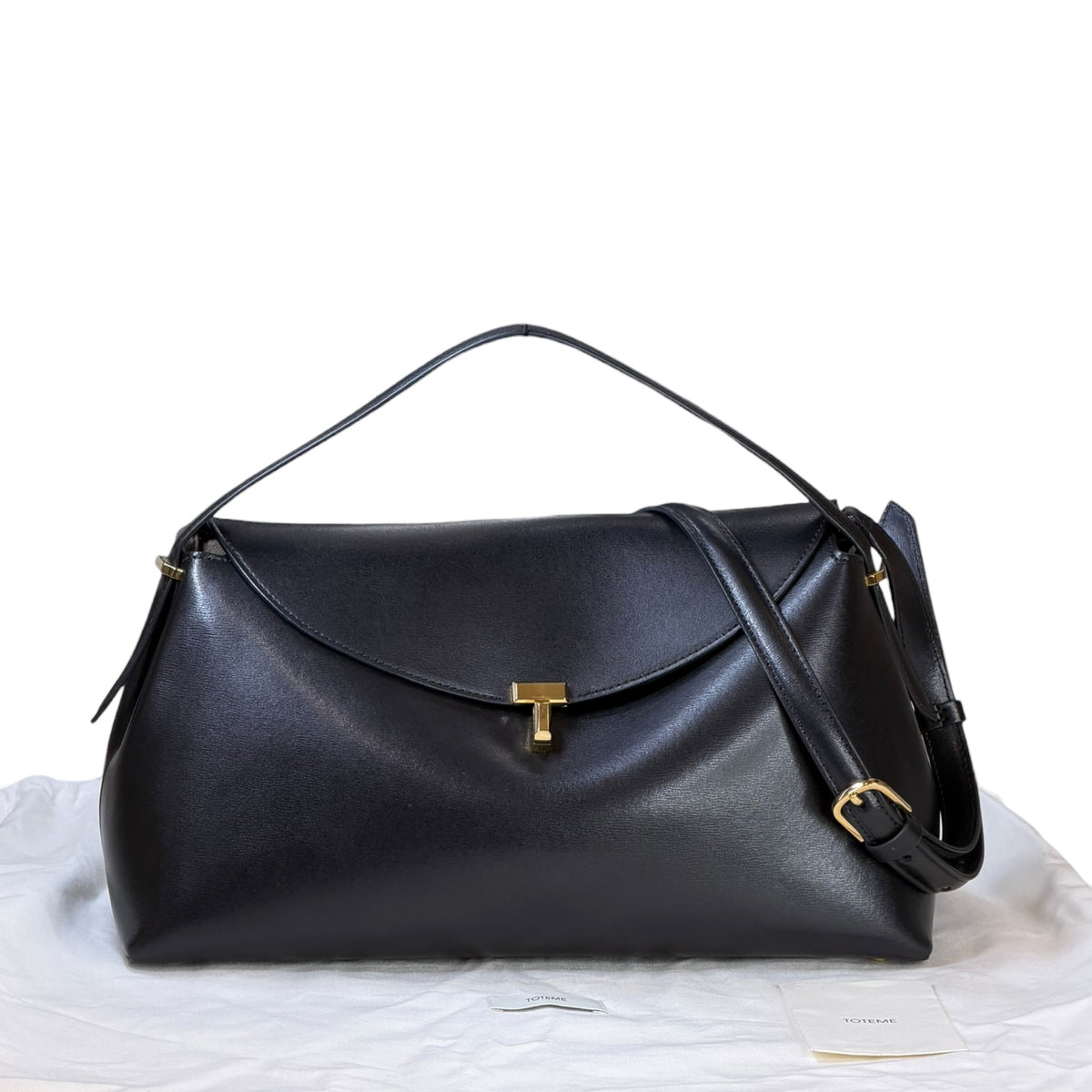 TOTEME T-Lock medium dark blue Leather Top Handle Bag