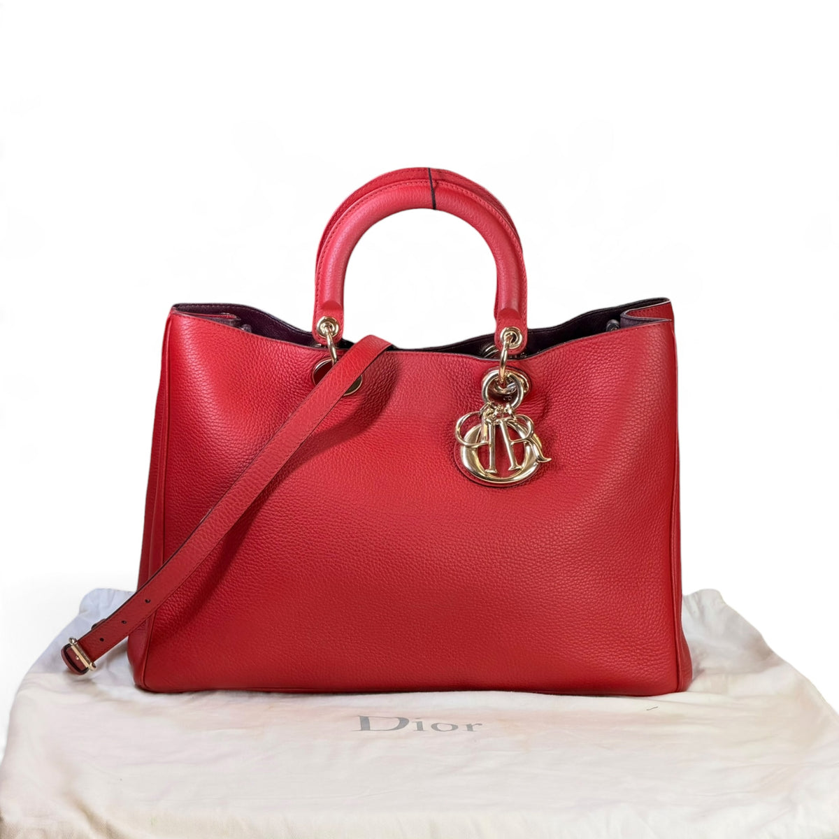 Christian Dior  Diorissimo Large Red Calf skin leather tote