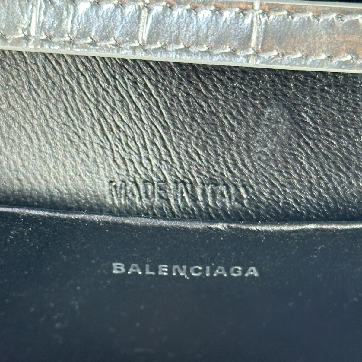 Balenciaga Mettalic Silver Crocodile Embossed Hourglass Mini Shoulder Bag