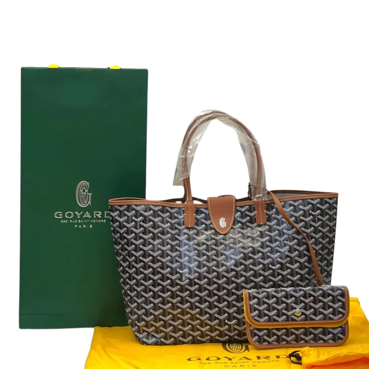 Goyard St Louis PM Tote Black & Tan Goyardine Magnetic Closure