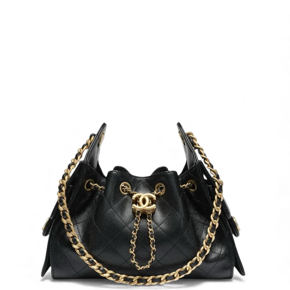 Chanel 25 Mini Handbag Black Grained Calfskin