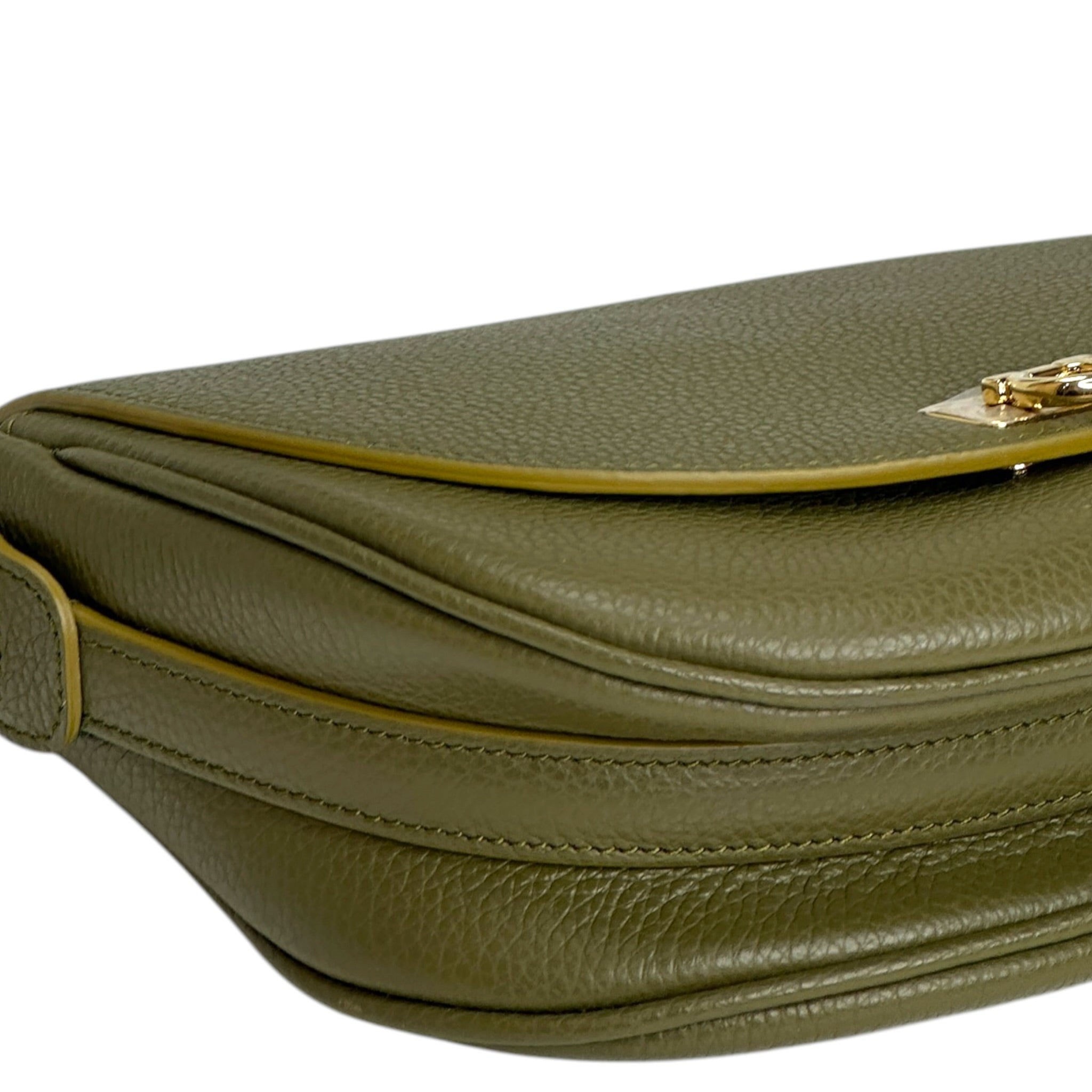Salvatore Ferragamo Gancini Buckle Crossbody Bag Olive Green Pebbled Calfskin