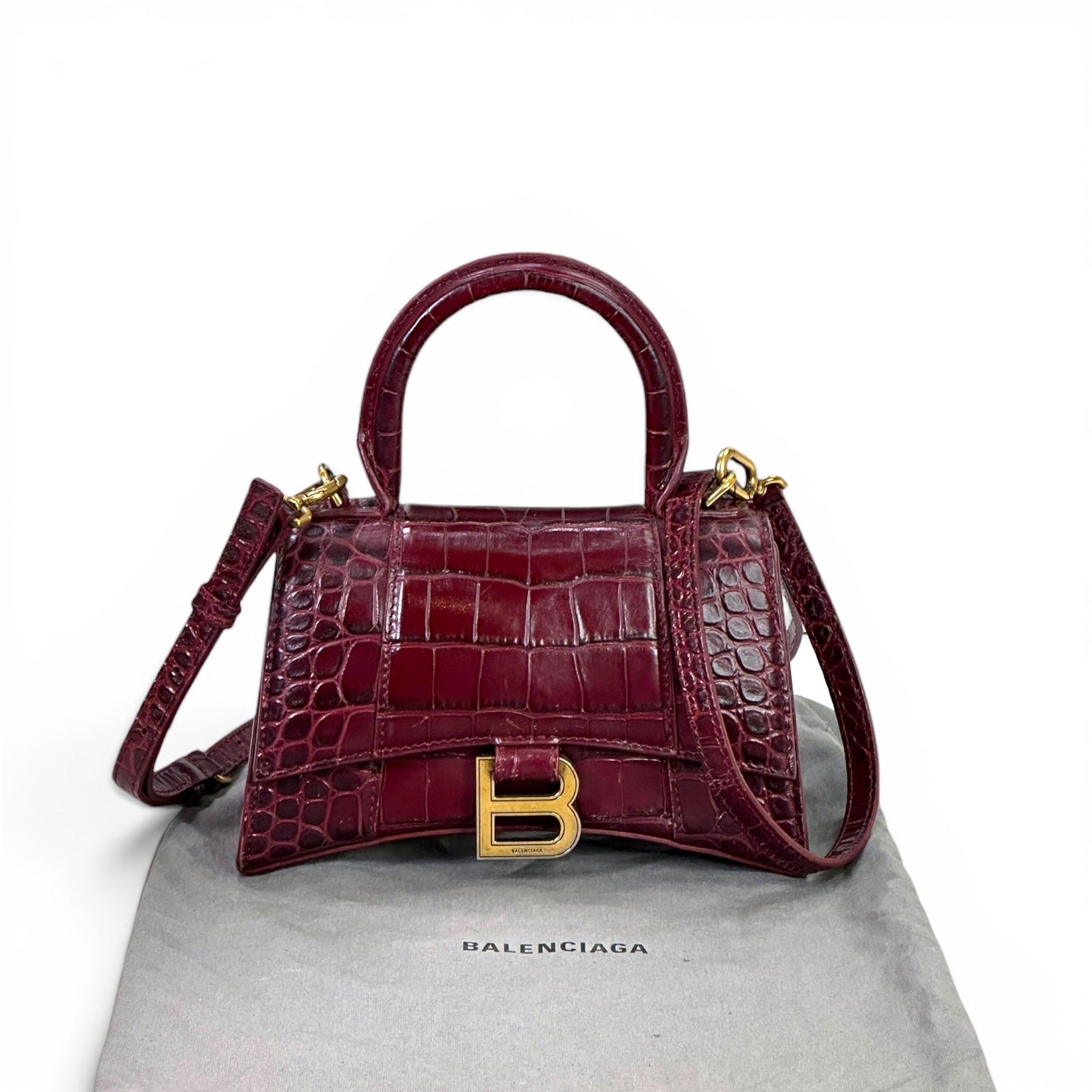 Balenciaga Hourglass Bag Croc-Embossed Calfskin
