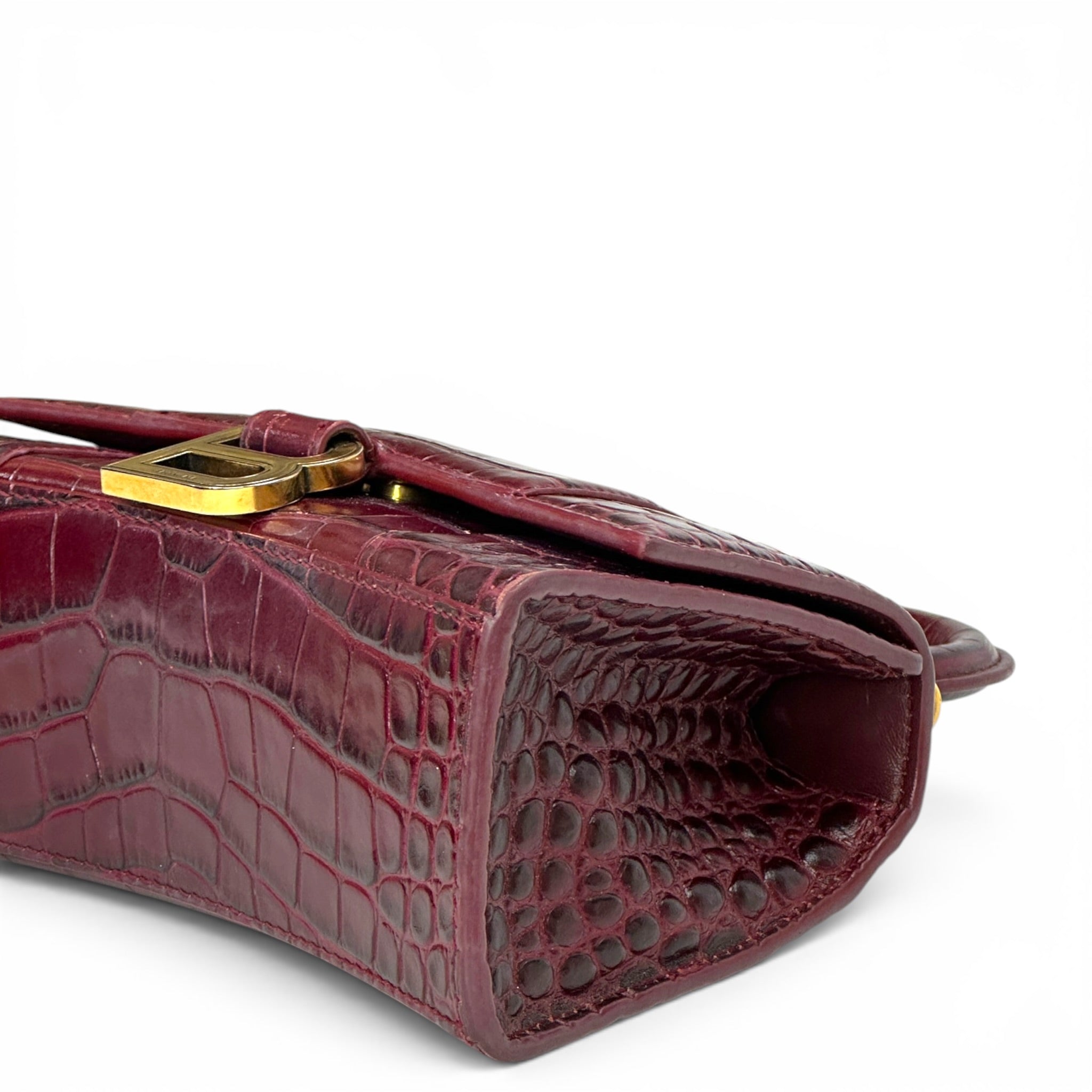Balenciaga Hourglass Bag Croc-Embossed Calfskin