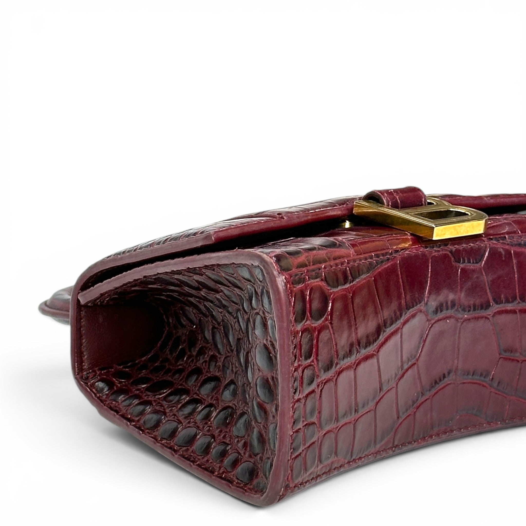 Balenciaga Hourglass Bag Croc-Embossed Calfskin
