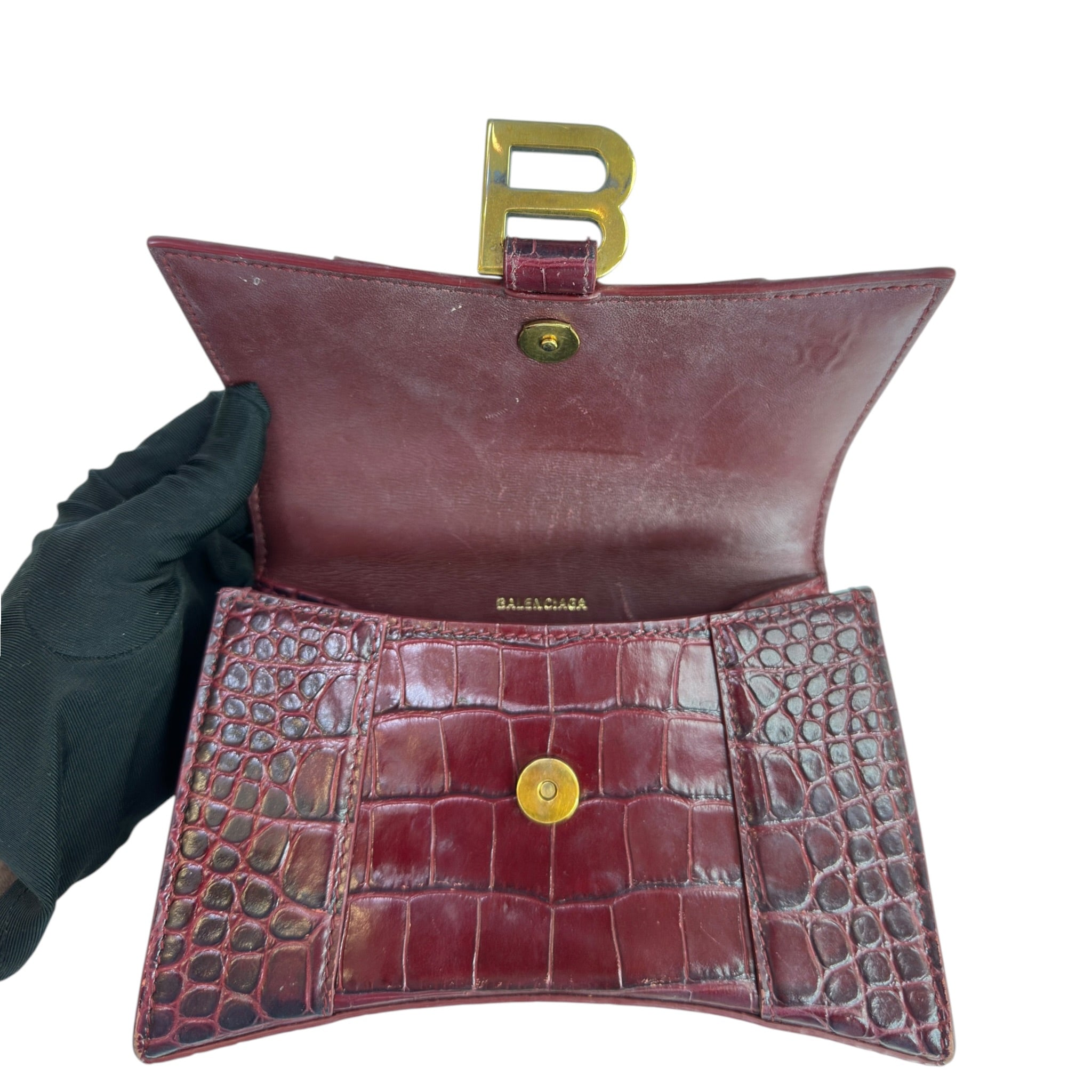 Balenciaga Hourglass Bag Croc-Embossed Calfskin