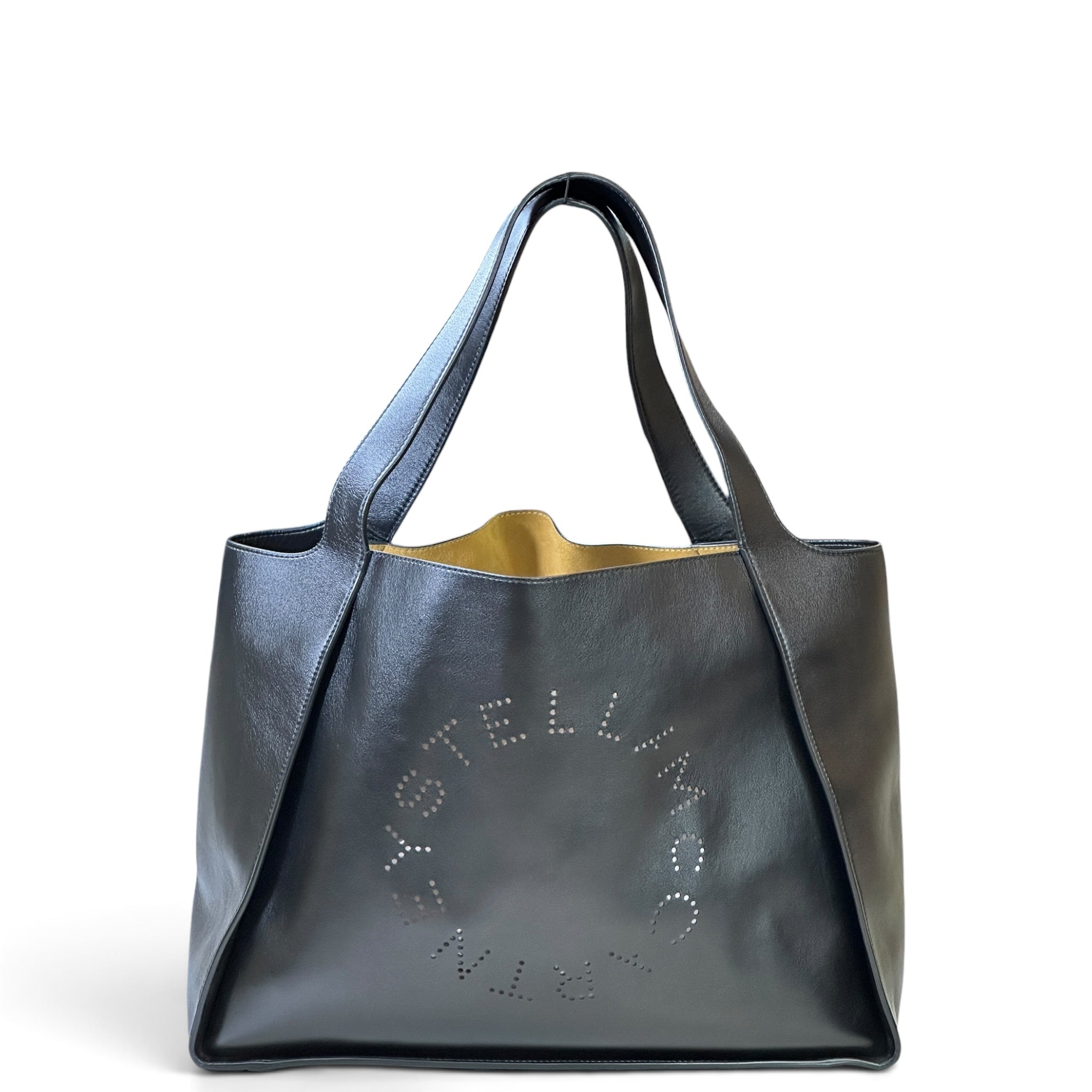 Stella Mccartney Stella Logo Black Leather Large Shoulder Tote Bag