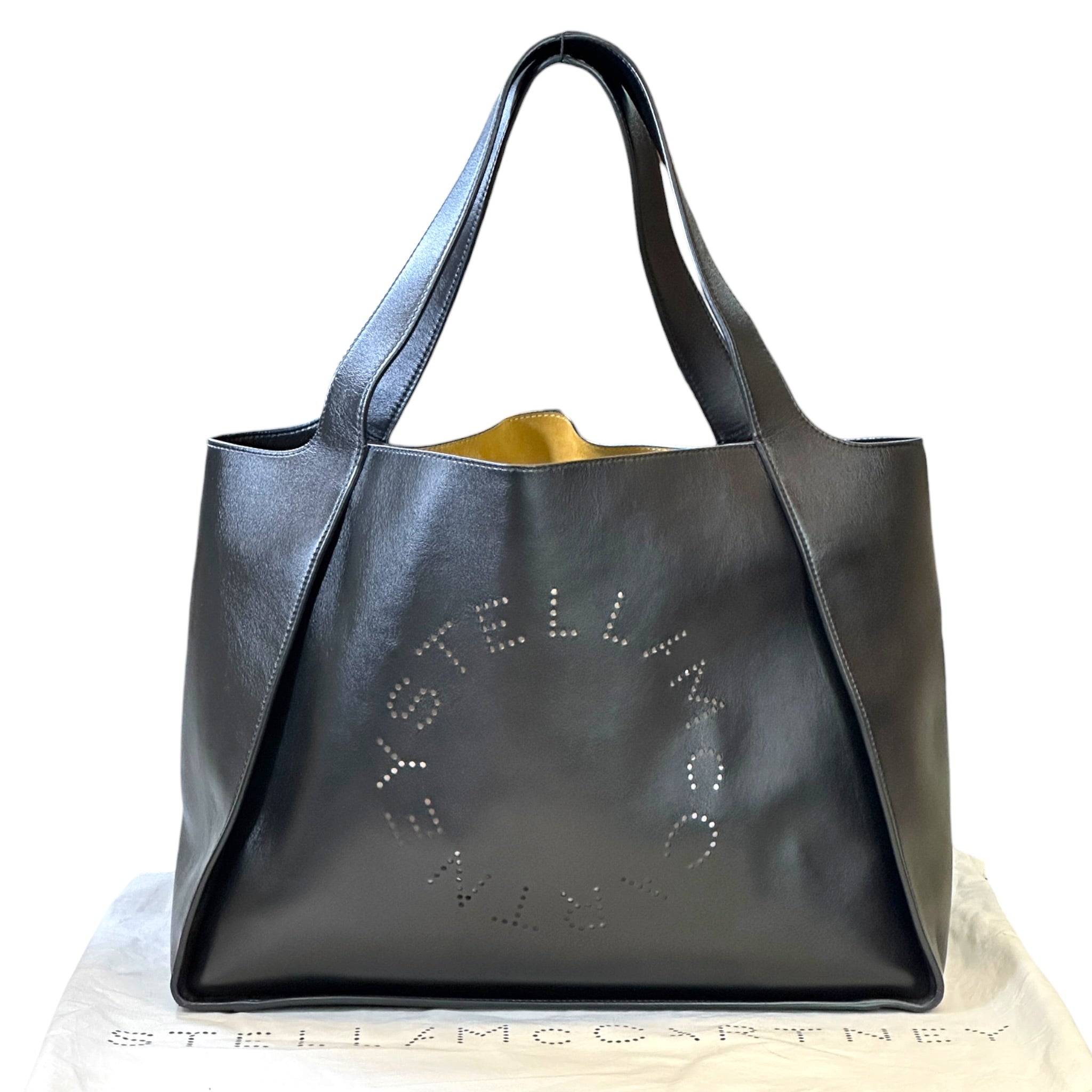Stella Mccartney Stella Logo Black Leather Large Shoulder Tote Bag
