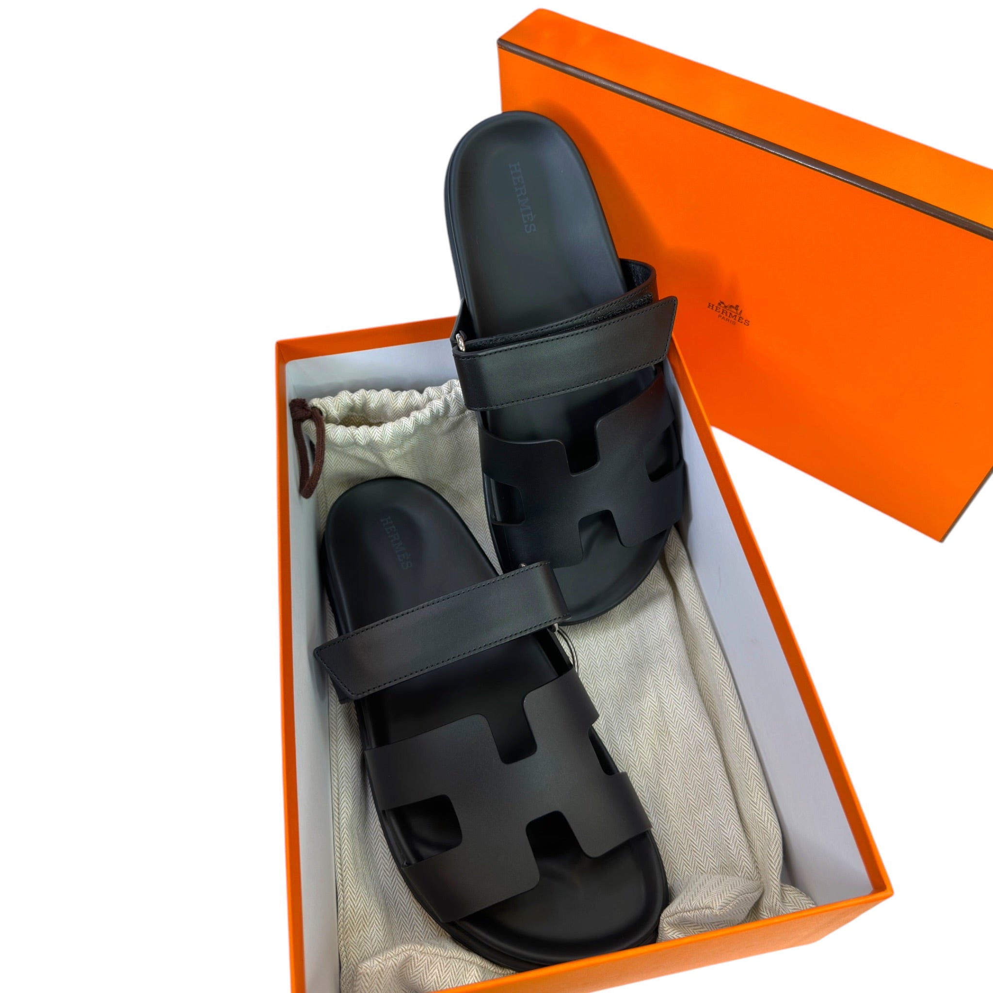 Hermès Chypre Noir Calfskin Sandals EU 39