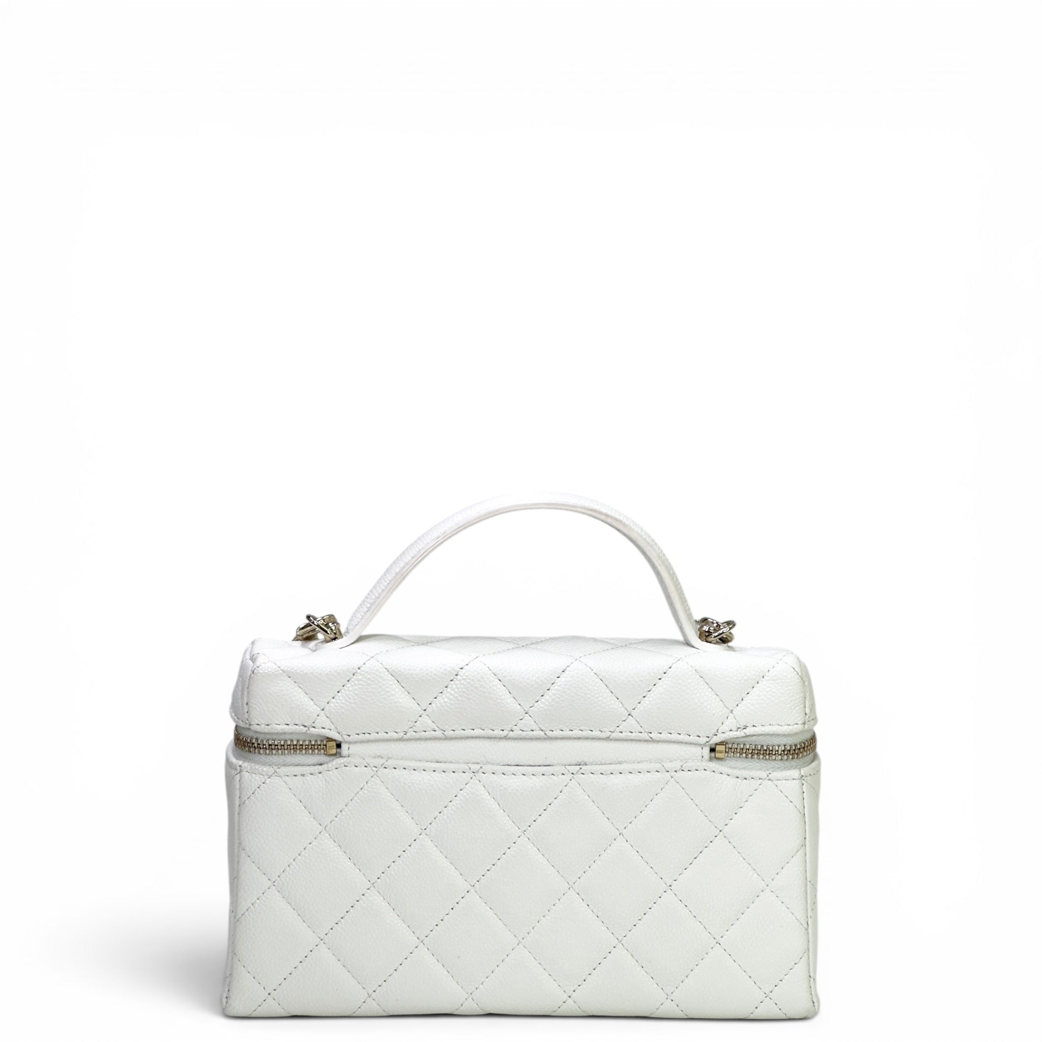 Chanel Vanity Case White Quilted Caviar Leather