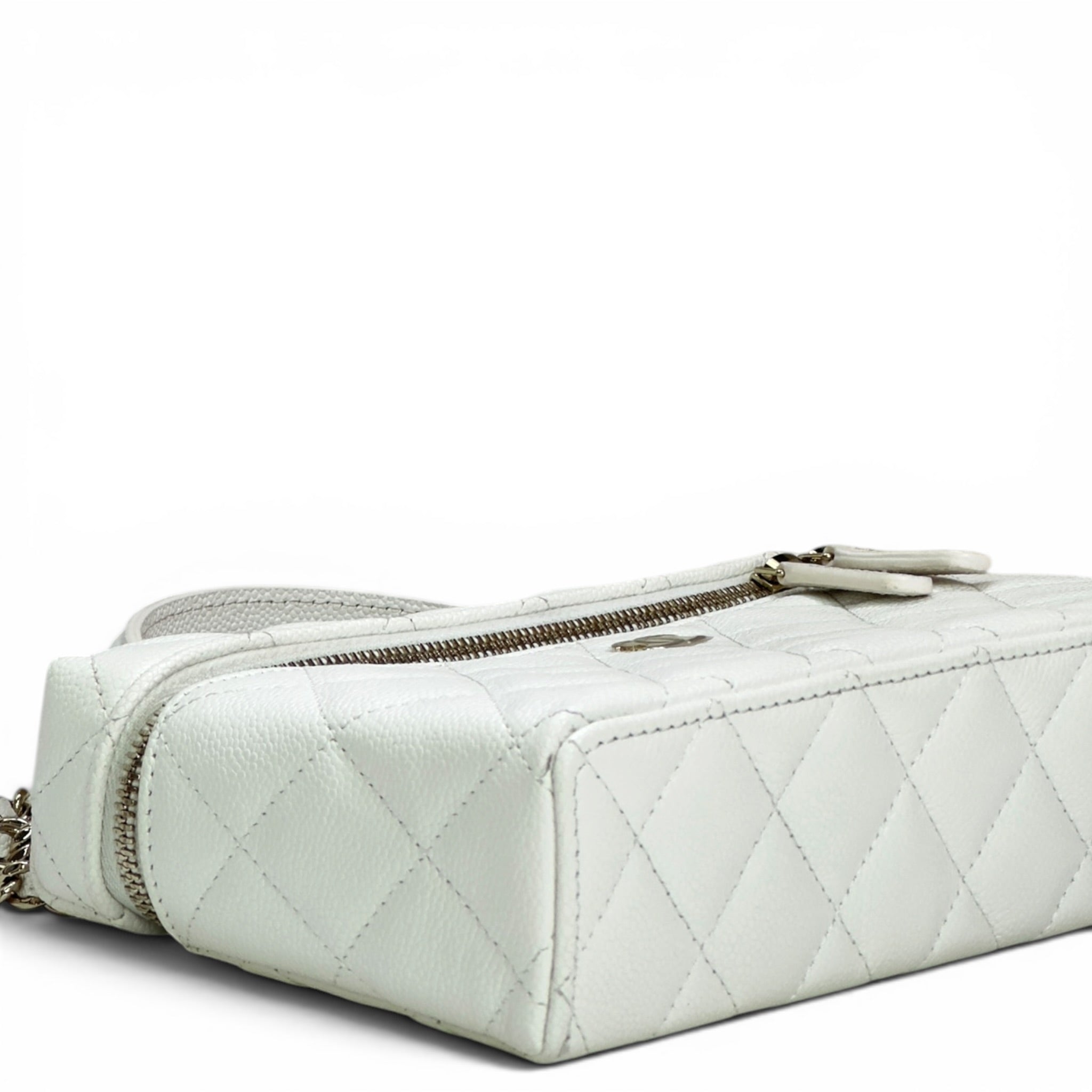 Chanel Vanity Case White Quilted Caviar Leather