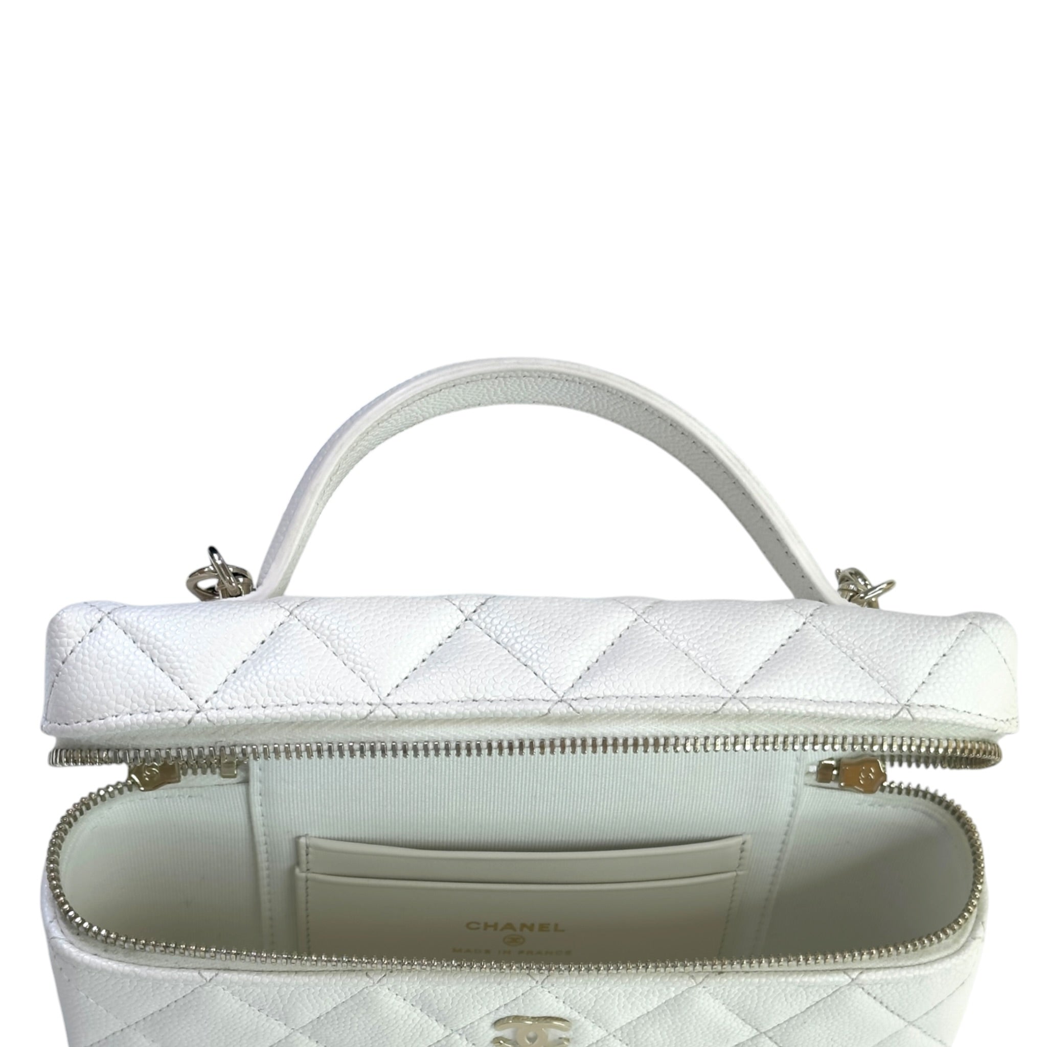 Chanel Vanity Case White Quilted Caviar Leather