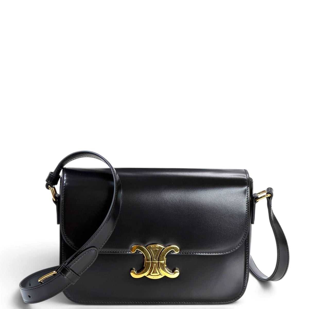 Celine Classique medium  black calf skin leather Triomphe crossbody  Bag 