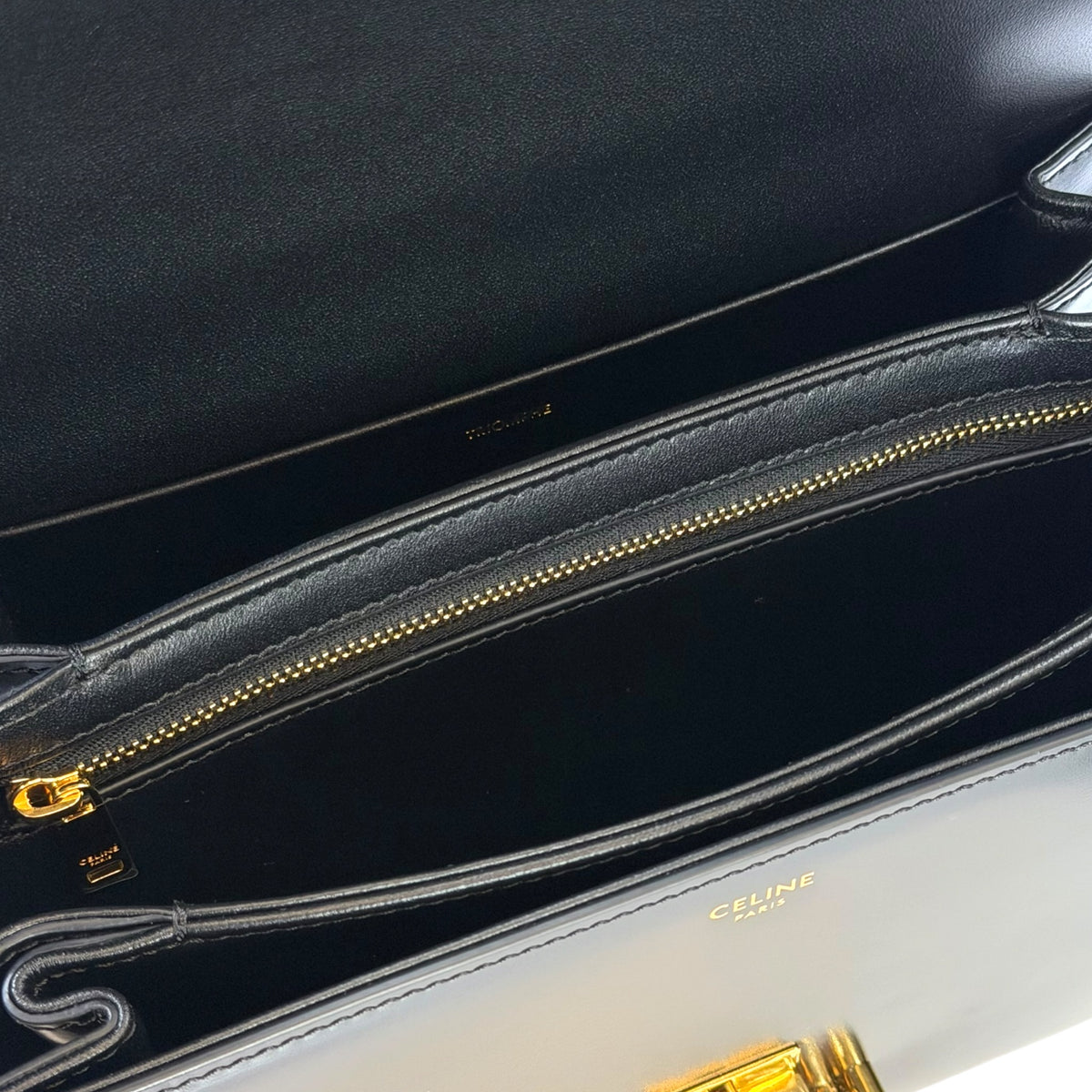 Celine Classique medium  black calf skin leather Triomphe crossbody  Bag