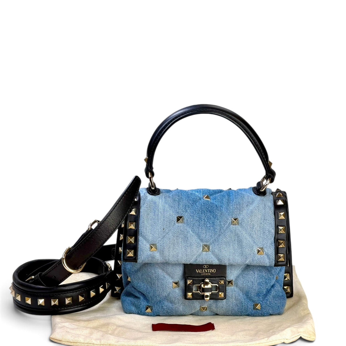 Valentino Garvani Candystud small denim top handle handbag