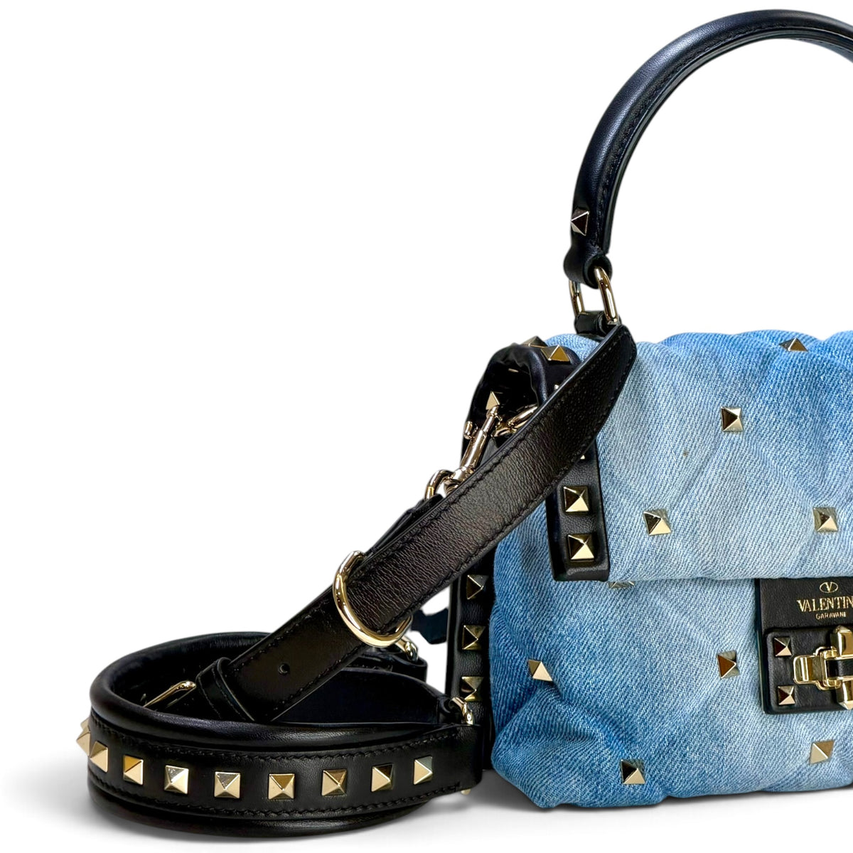 Valentino Garvani Candystud small denim top handle handbag