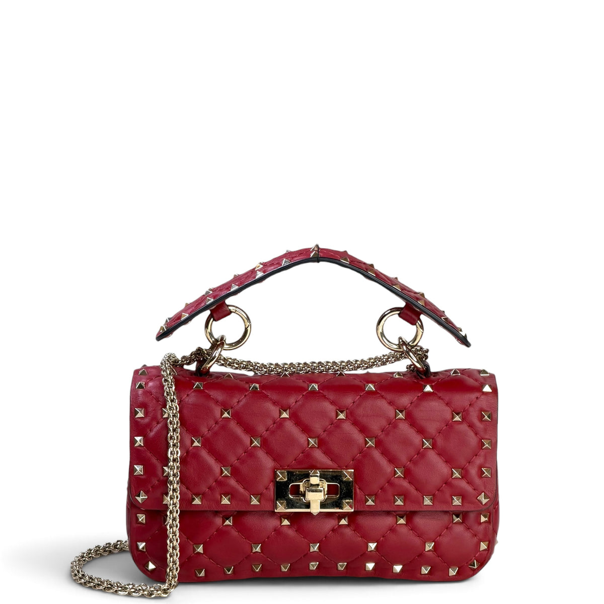Valentino Garavani Rockstud Spike small red leather hand bag