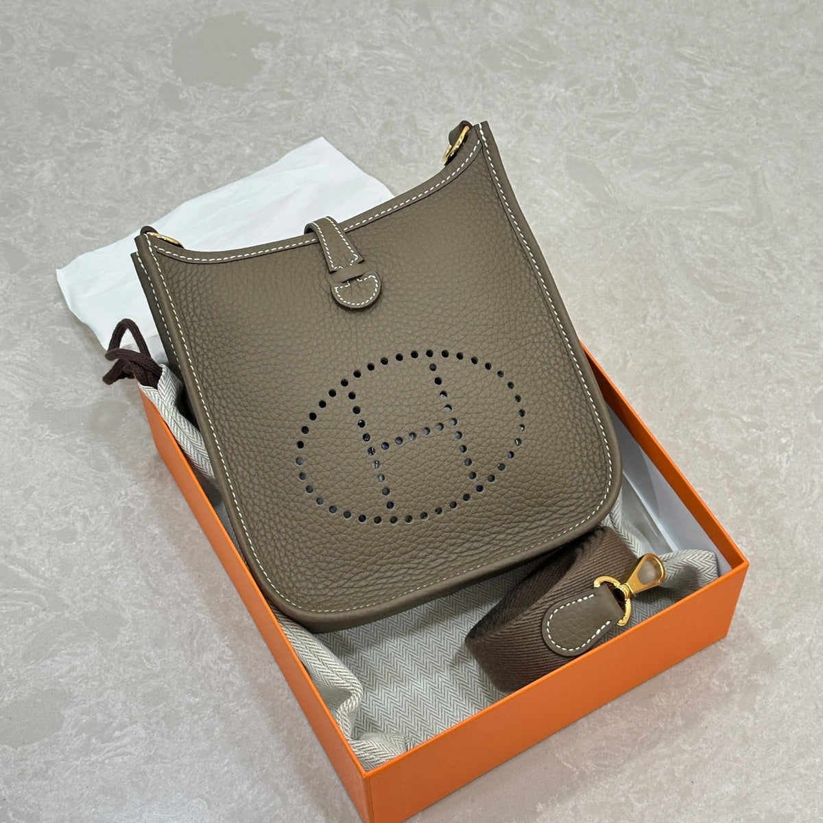 Hermes Evelyne 16 Amazone Bag Etoupe with Gold Hardware