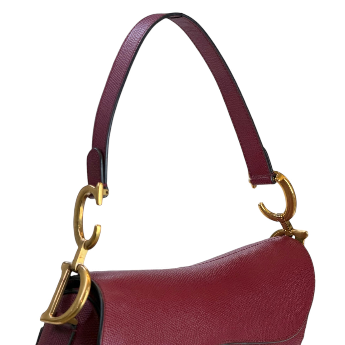 Christian Dior  medium  red  grained calf skin leather  Saddle Bag