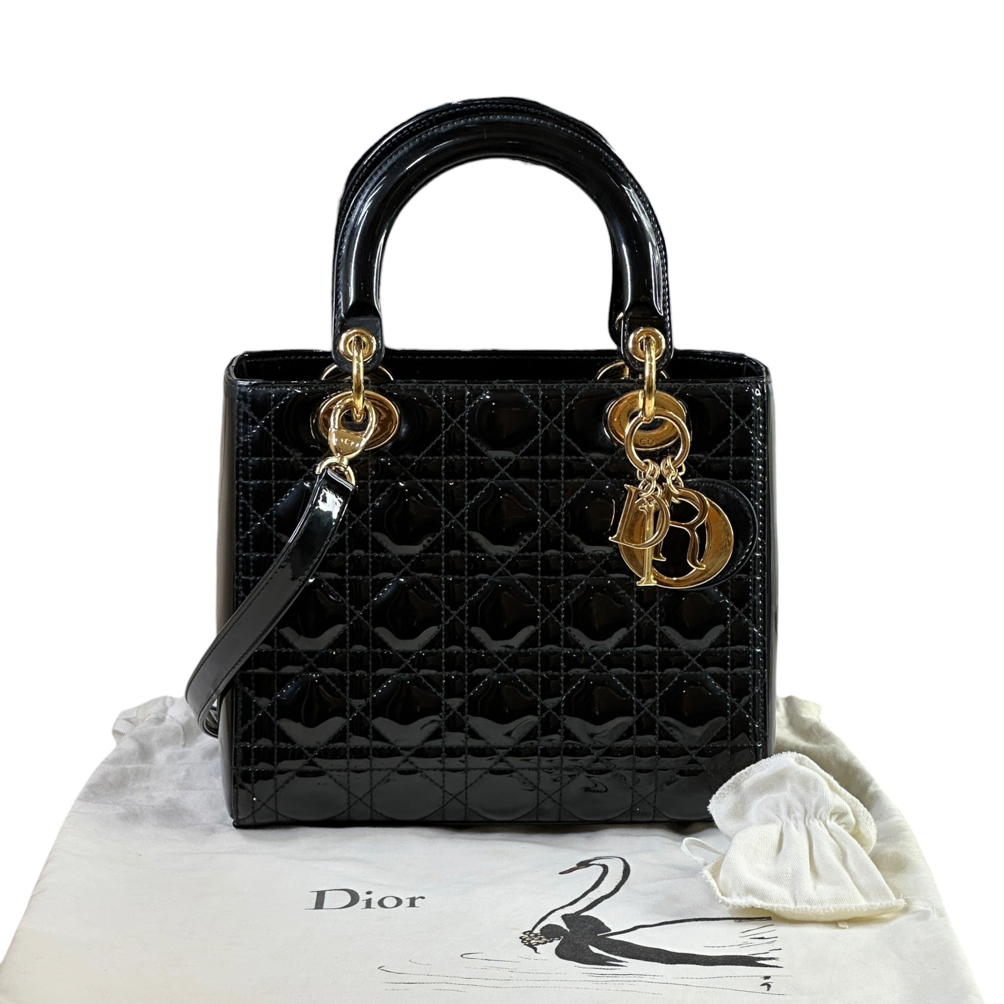 Christian Dior Lady Dior Medium Black Cannage Patent