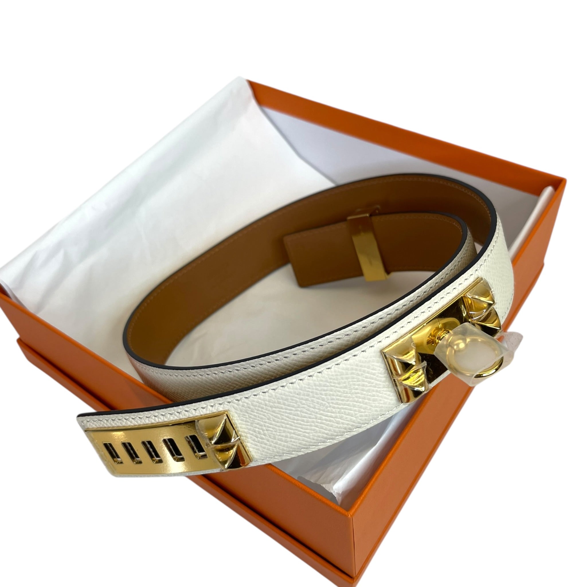 Hermès Collier de Chien 32 Belt White Epsom GHW 75 cm