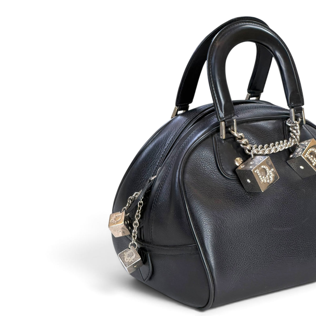 Christian Dior  Gambler Dice Bowling  small Black leather Satchel bag