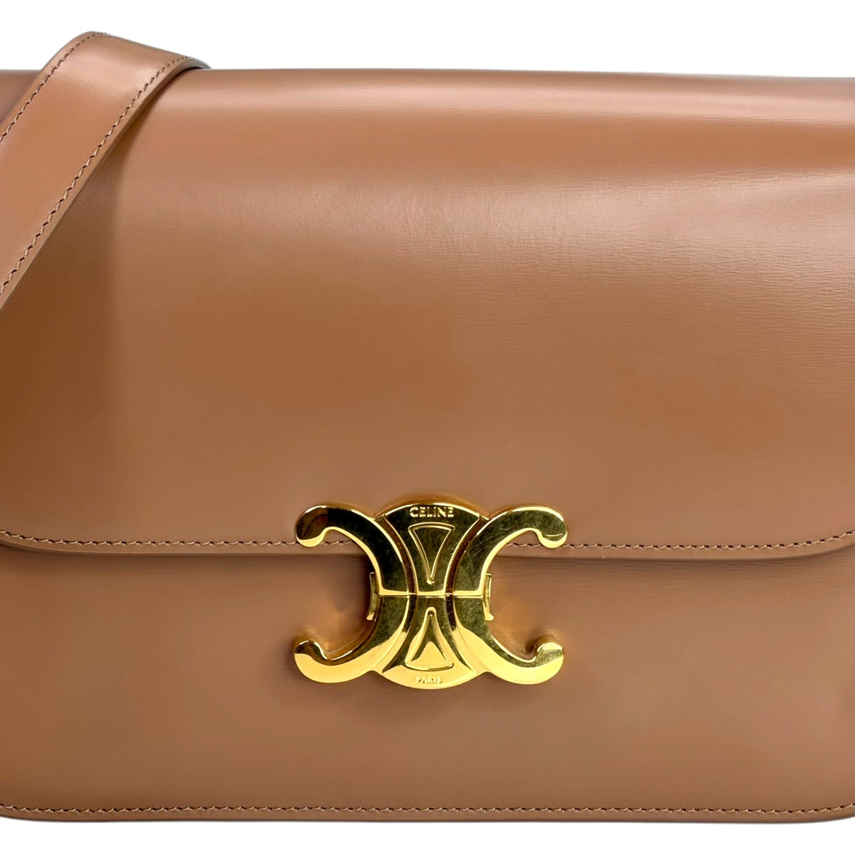 Celine Classique medium  Tan  calf skin leather Triomphe crossbody  Bag