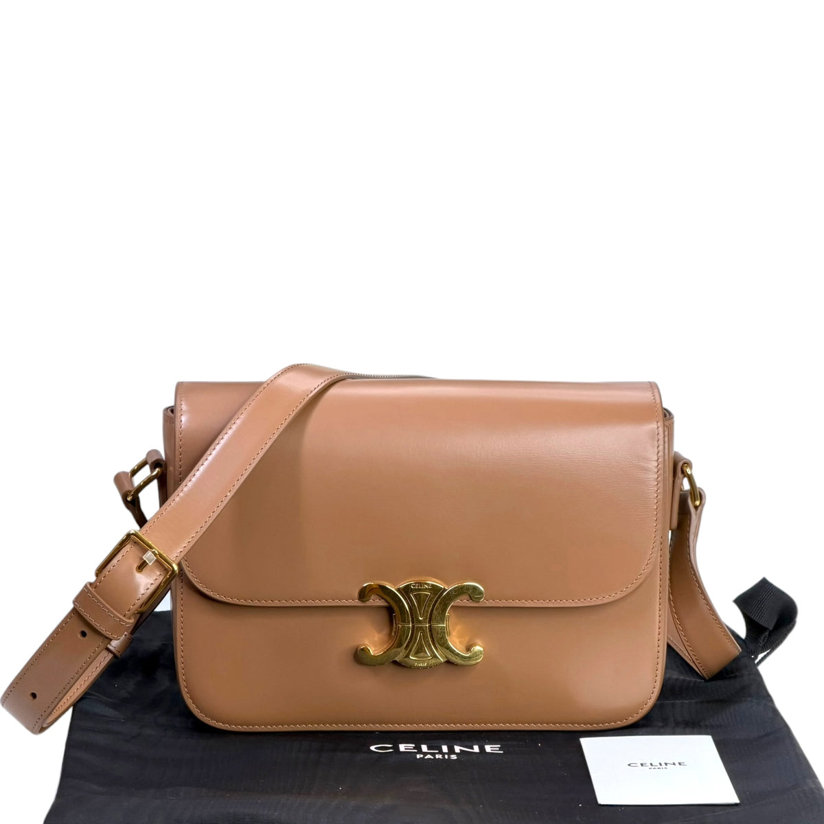 Celine Classique medium  Tan  calf skin leather Triomphe crossbody  Bag