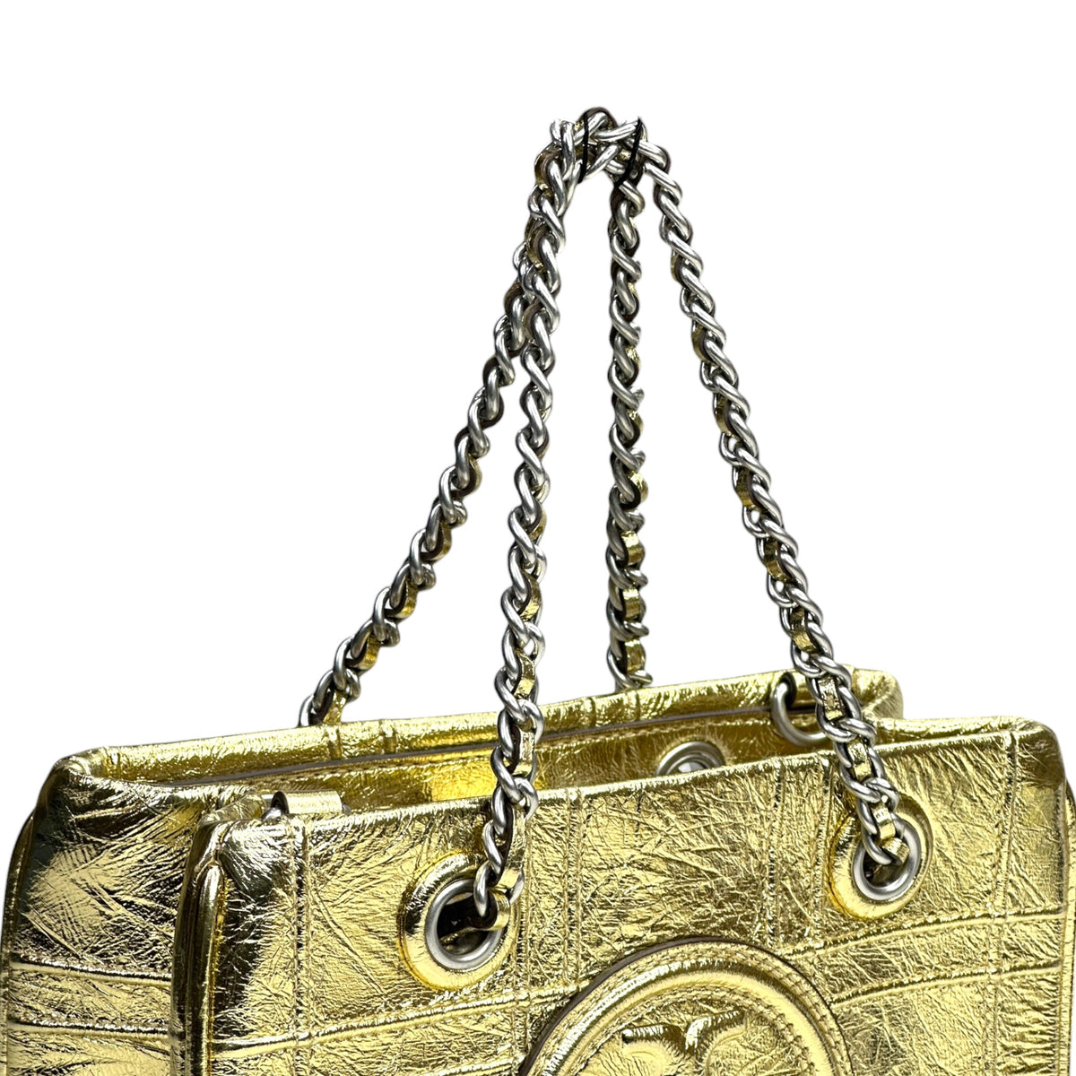 Tory burch mini Fleming gold leather chain hand bag